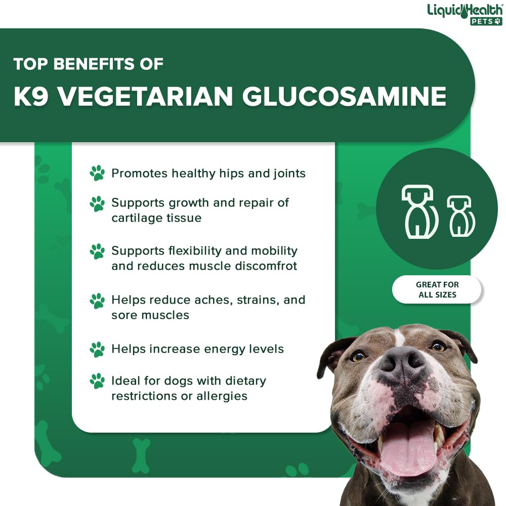 LIQUIDHEALTH Pets K9 Vegetarian Glucosamine Hip & Joint Support Formula & K9 Ear Wash Solutions for Dogs & Puppies - Pet Bundle for Dog Joint Health, Canine Hygiene, Cleaning Treatment - Made in USA