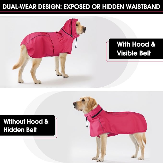 Dog Raincoat for Medium Dogs, Waterproof Adjustable Dog Rain Jacket with Hood, Leash Hole, Lightweight Reflective Poncho for Rain, Snow, Windy Weather & Outdoor Walks, Camping, Hiking - Pink M