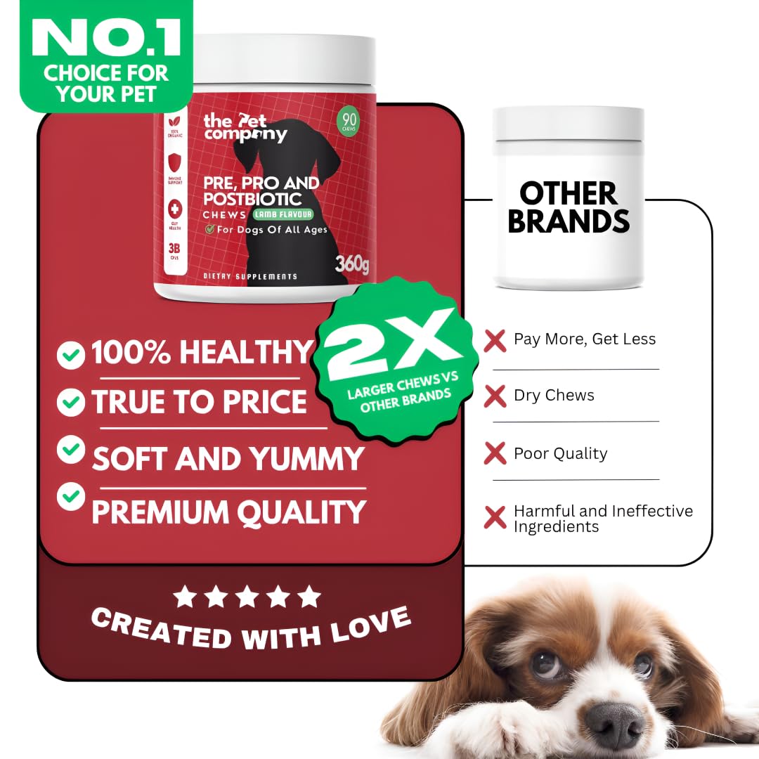 TPC Probiotics for Dogs, 90 Soft Chews – Dog Probiotics with Digestive Enzymes & Prebiotics – Supports Gut Health, Diarrhea & Bowel Support, Seasonal Allergies – Pet Supplement