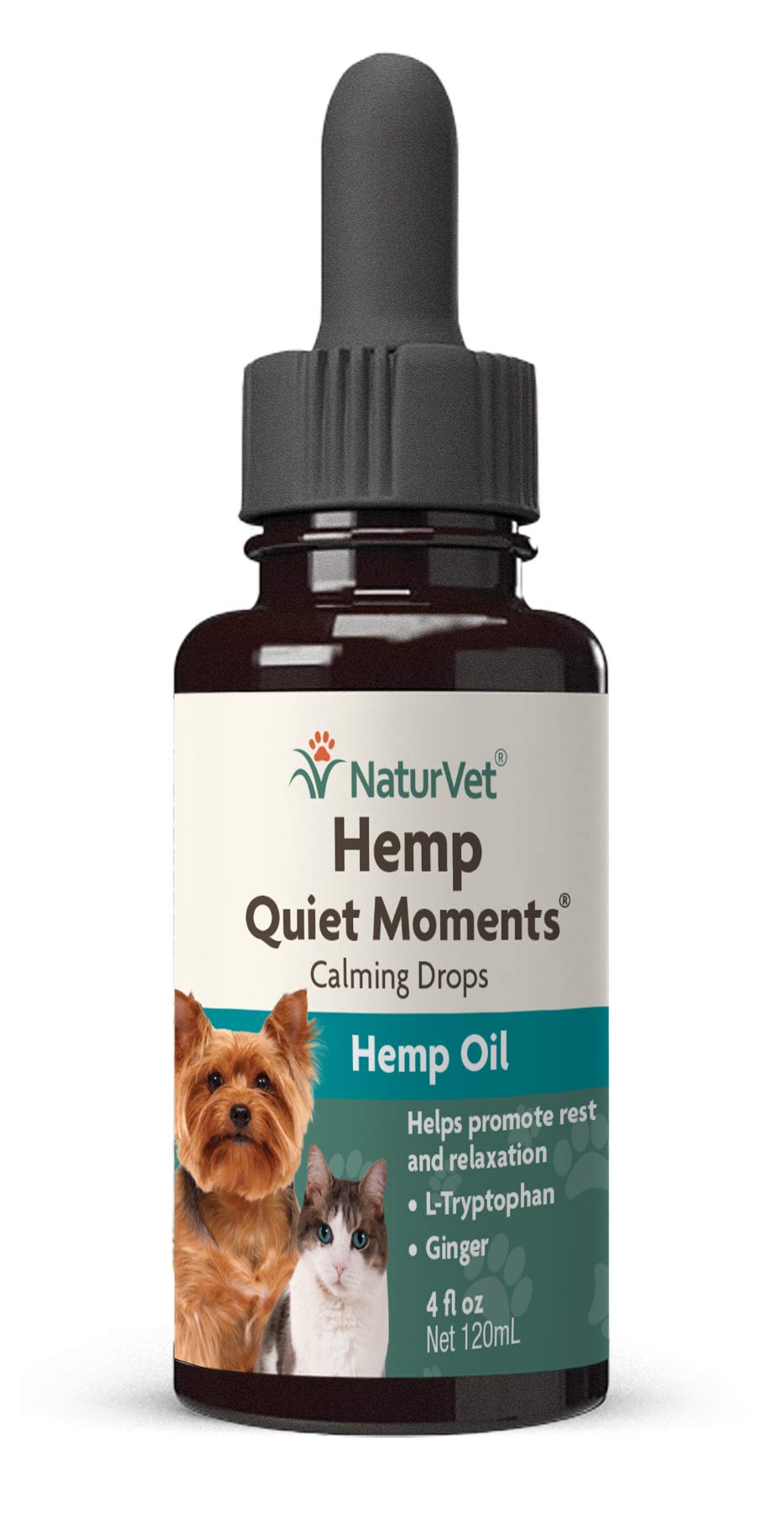 NaturVet – Hemp Quiet Moments Calming Drops - 4 oz – Enhanced with Hemp Seed Oil, L-Tryptophan & Ginger – Helps Reduce Stress & Promote Relaxation – for Dogs & Cats