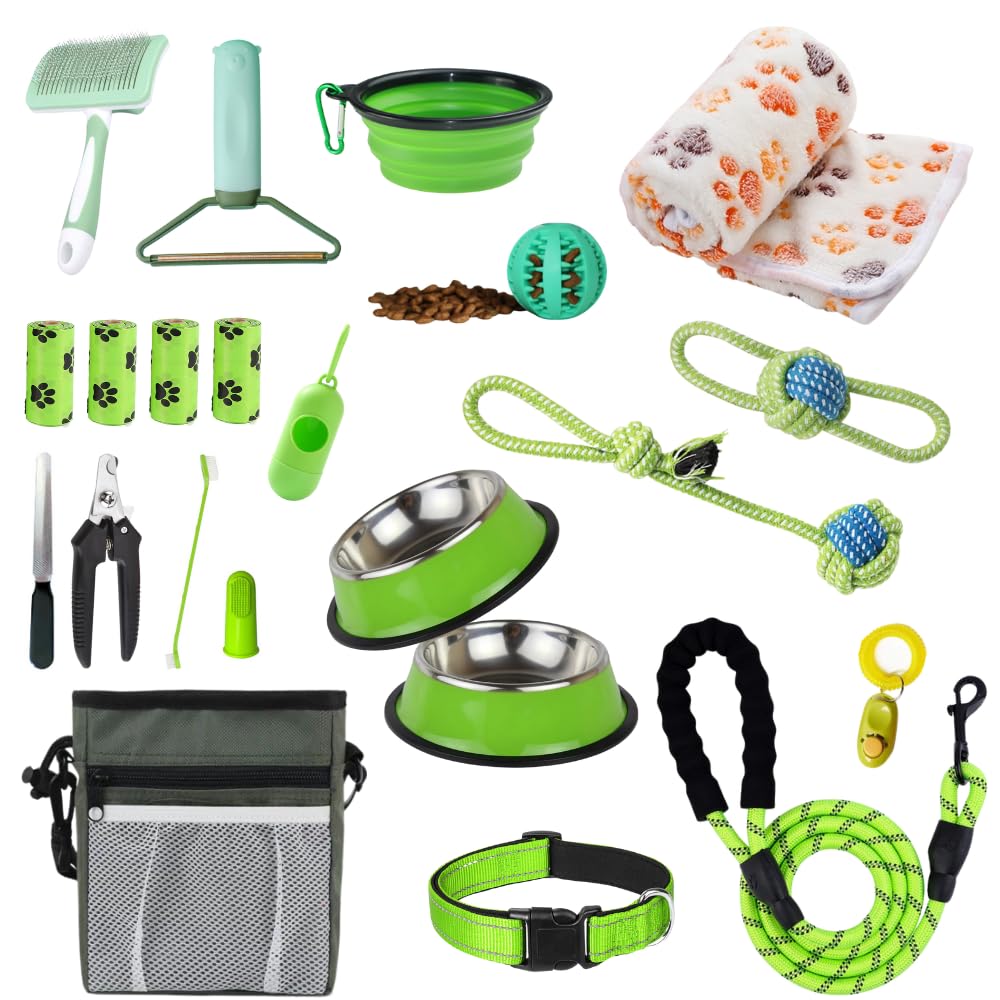 PupLuxe Puppy Starter Kit - Green 22 Piece Bundle Great for Dog Training, Perfect for New & Experienced Owners