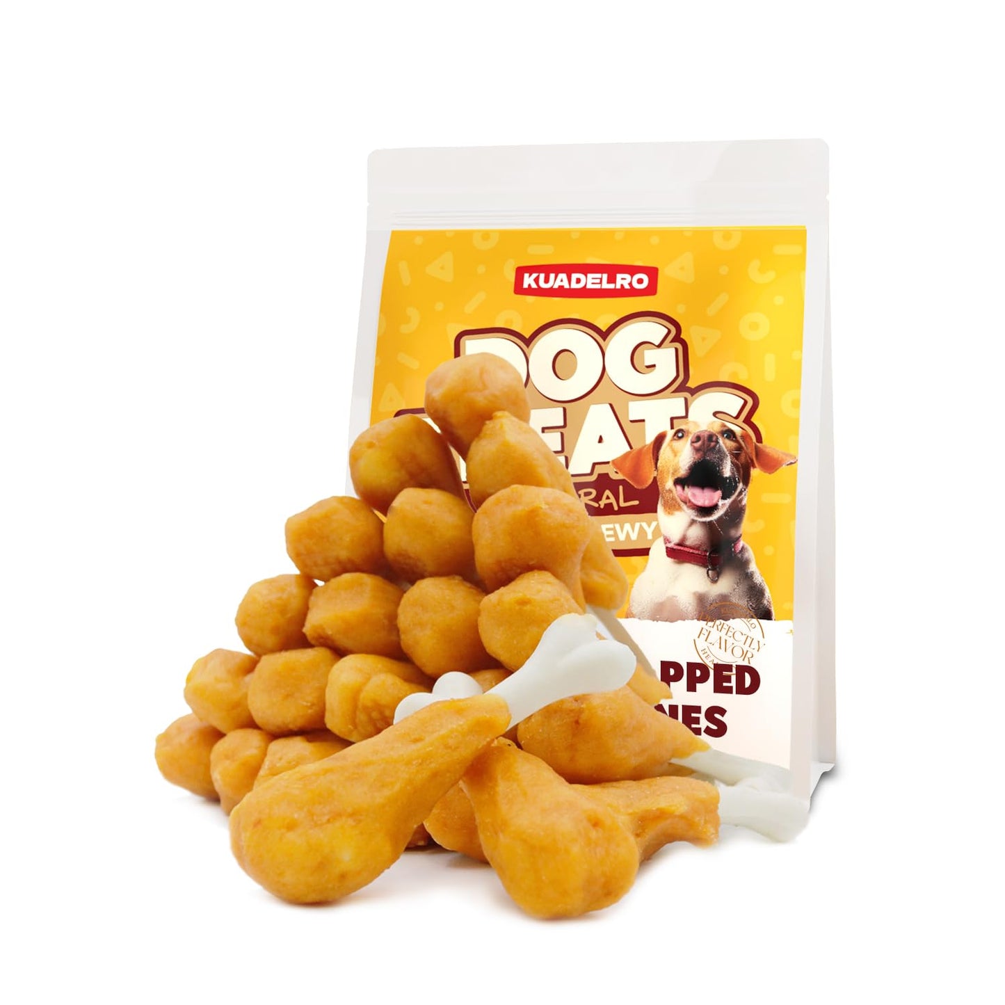 KUADELRO Dog Treats, Chicken Wrapped Calcium Bones Rawhide Free Dog Chews Long Lasting Chicken Training Treats Teeth Cleanning Chewy Snacks for Medium and Large Breed 10.54oz/19-20pcs