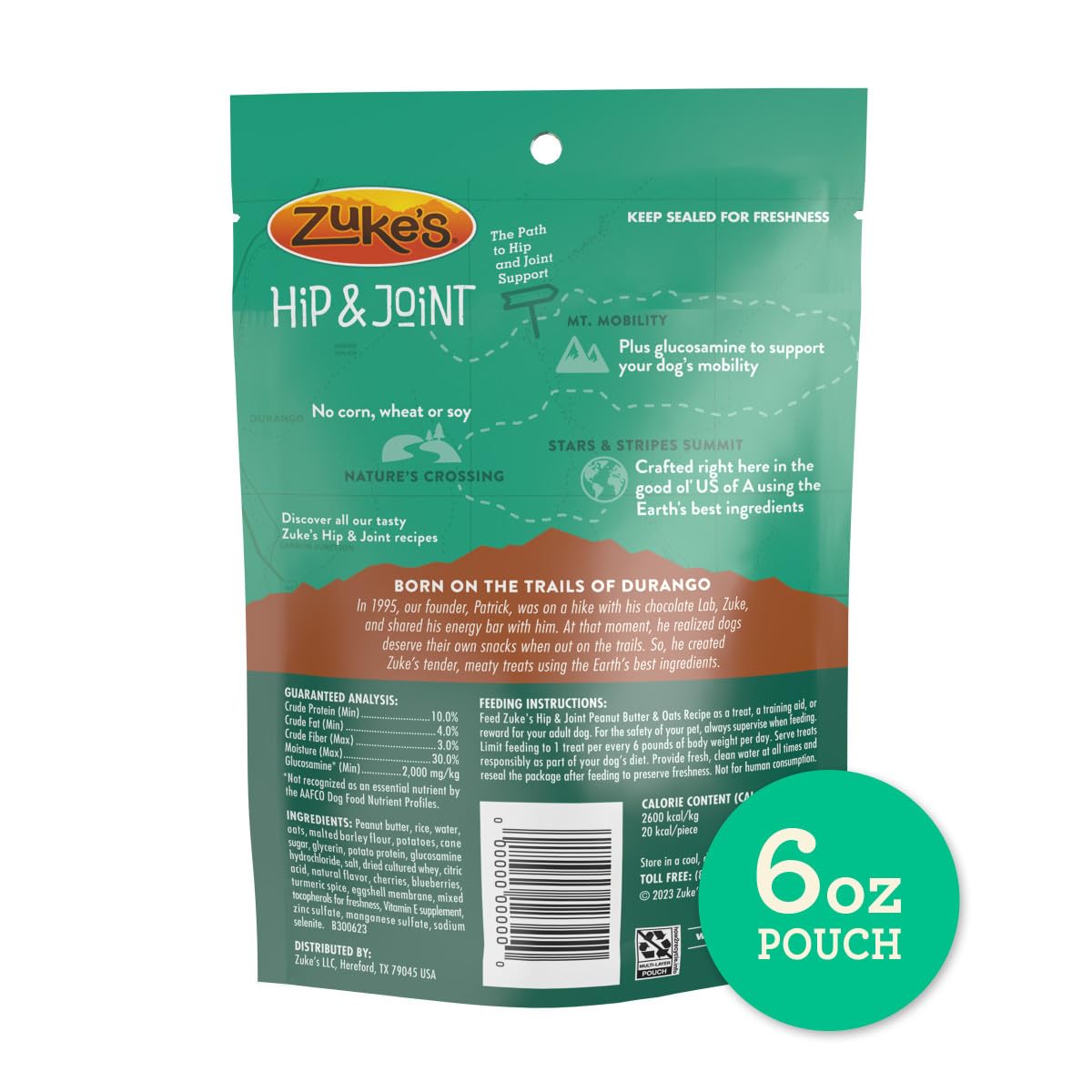 Zuke's Hip and Joint Support Dog Treats for Adult Dogs, Senior Dog Treats Made with Real Peanut Butter and Oats, 6 oz. Resealable Pouch - 6 oz. Bag