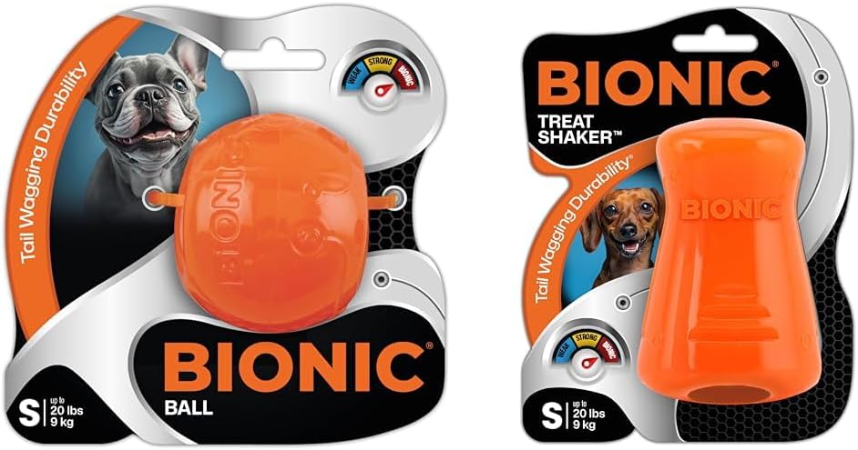 BIONIC Dog Toy Bundle - Small Ball & Treat Shaker - High-Visibility, Durable Chew Toys for Dogs Up to 20 lbs.
