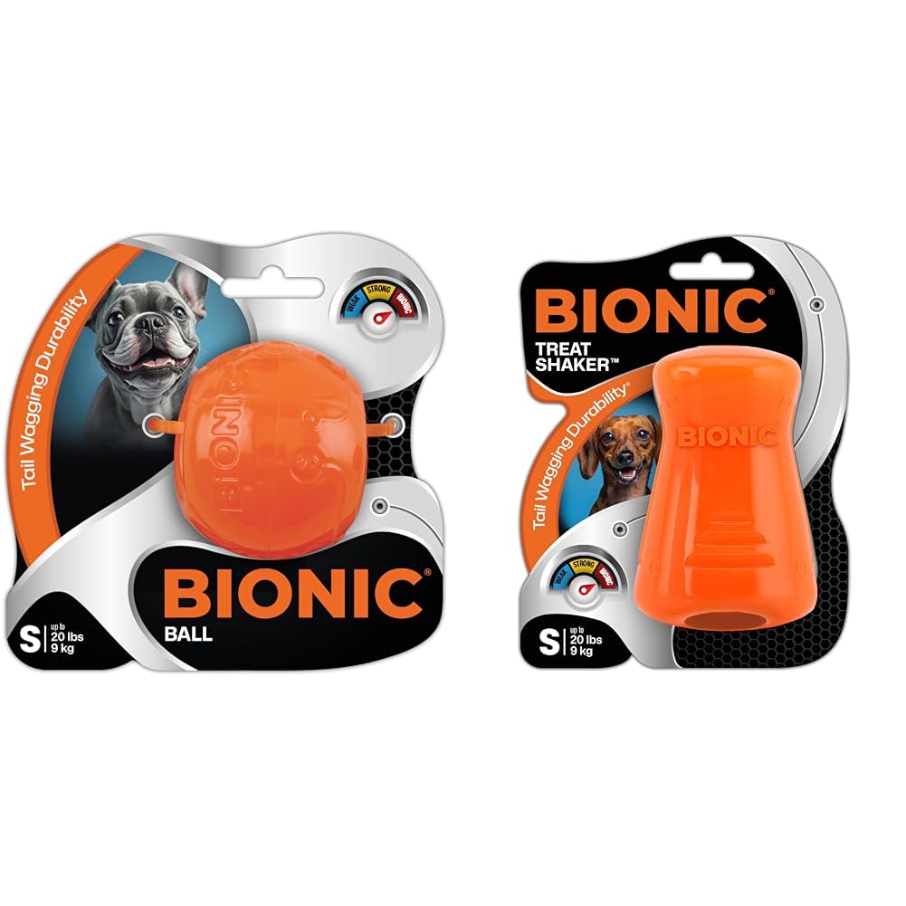 BIONIC Dog Toy Bundle - Small Ball & Treat Shaker - High-Visibility, Durable Chew Toys for Dogs Up to 20 lbs.