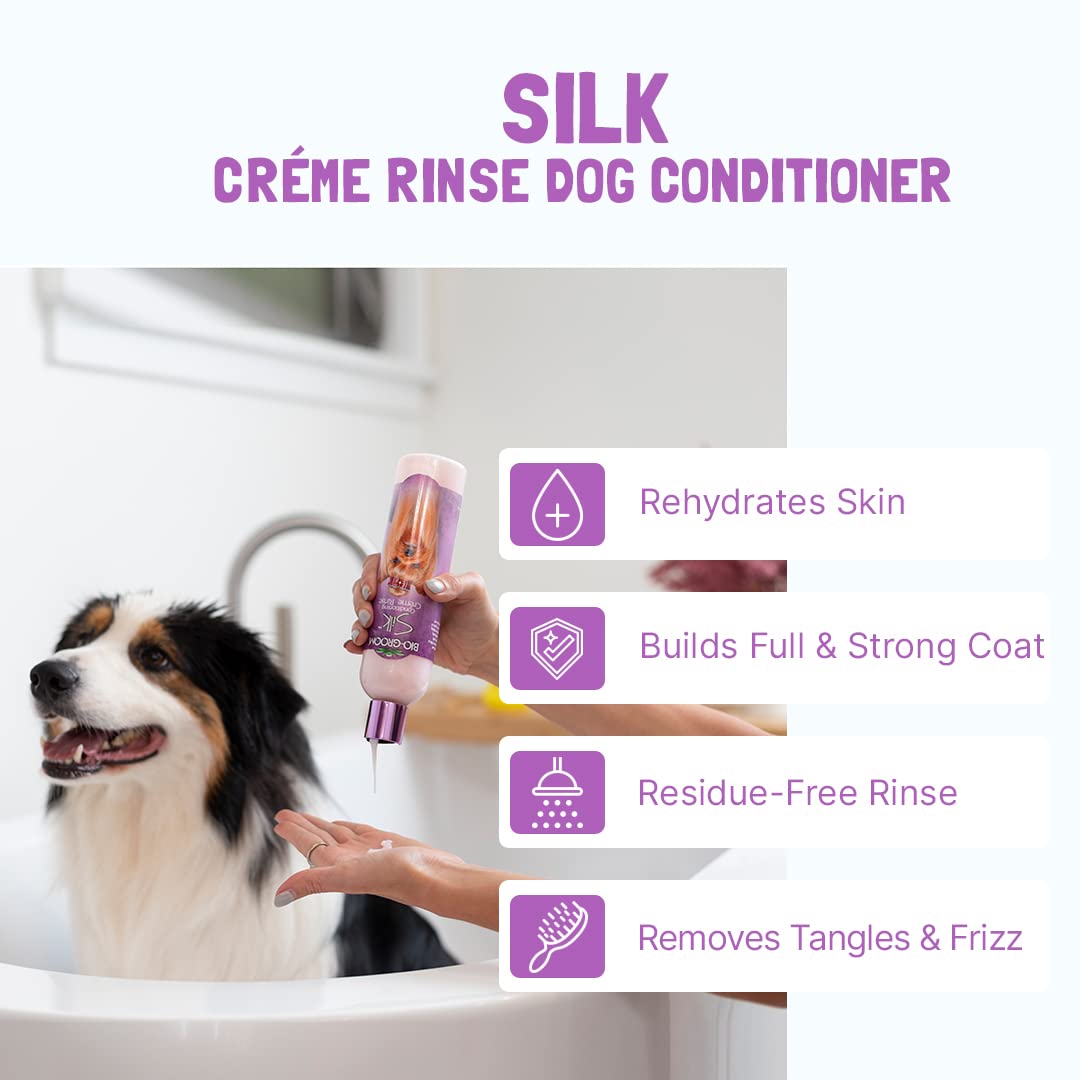 Bio-Groom Dog Shampoo and Conditioner Set - Tearless Shampoo for Dogs, Puppies & Cats, Moisturizing Conditioner for Dry Skin - Silk Conditioning Creme Rinse & Tear Free Shampoo, 12 Fl Oz Each (1 Set)