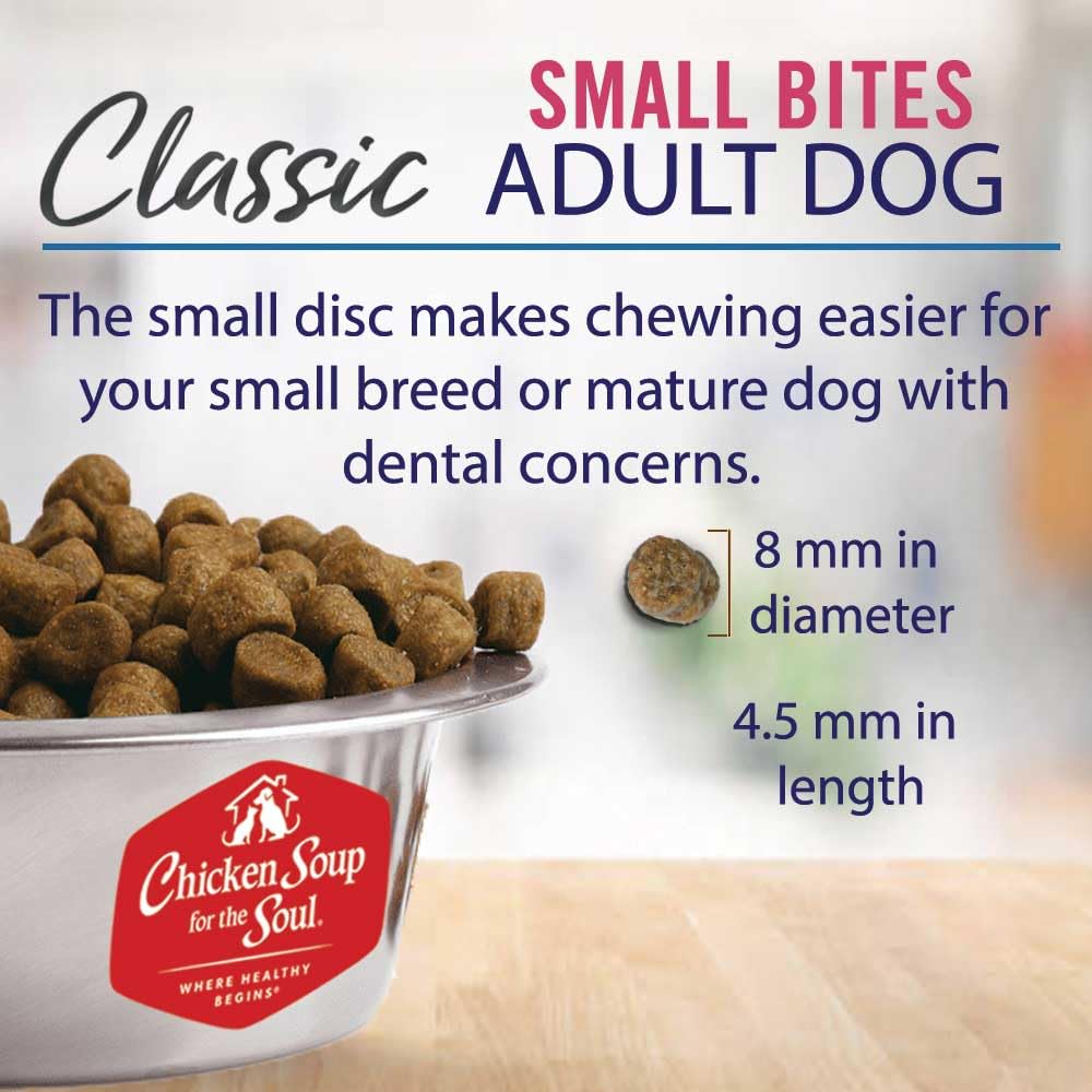 Chicken Soup for The Soul All Natural Premium Small Bites Adult Dry Dog Food, Real Meat First Ingredient, No by-Products, Supports Gut & Immune Health, Chicken, Turkey & Brown Rice, 13.5lb