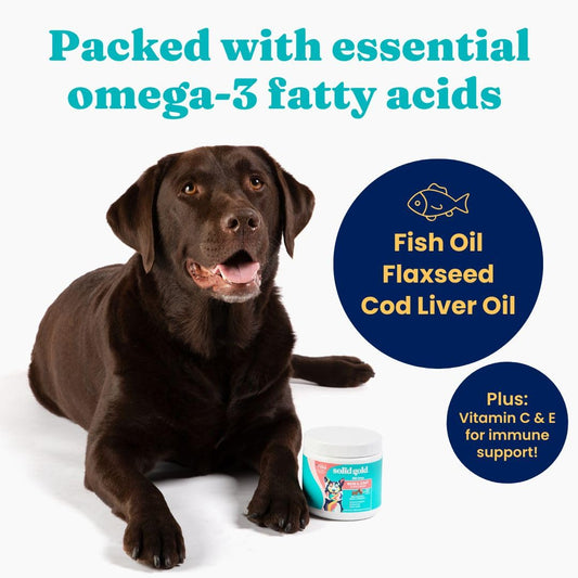 Solid Gold Omega 3 Fish Oil for Dogs Soft Chews - Chicken Flavored Omega 3 for Dog Skin & Coat Health - Vitamin C, E & Biotin Chews for Dry Skin, Immune Support & Itch Relief for Dogs - All Ages 120ct