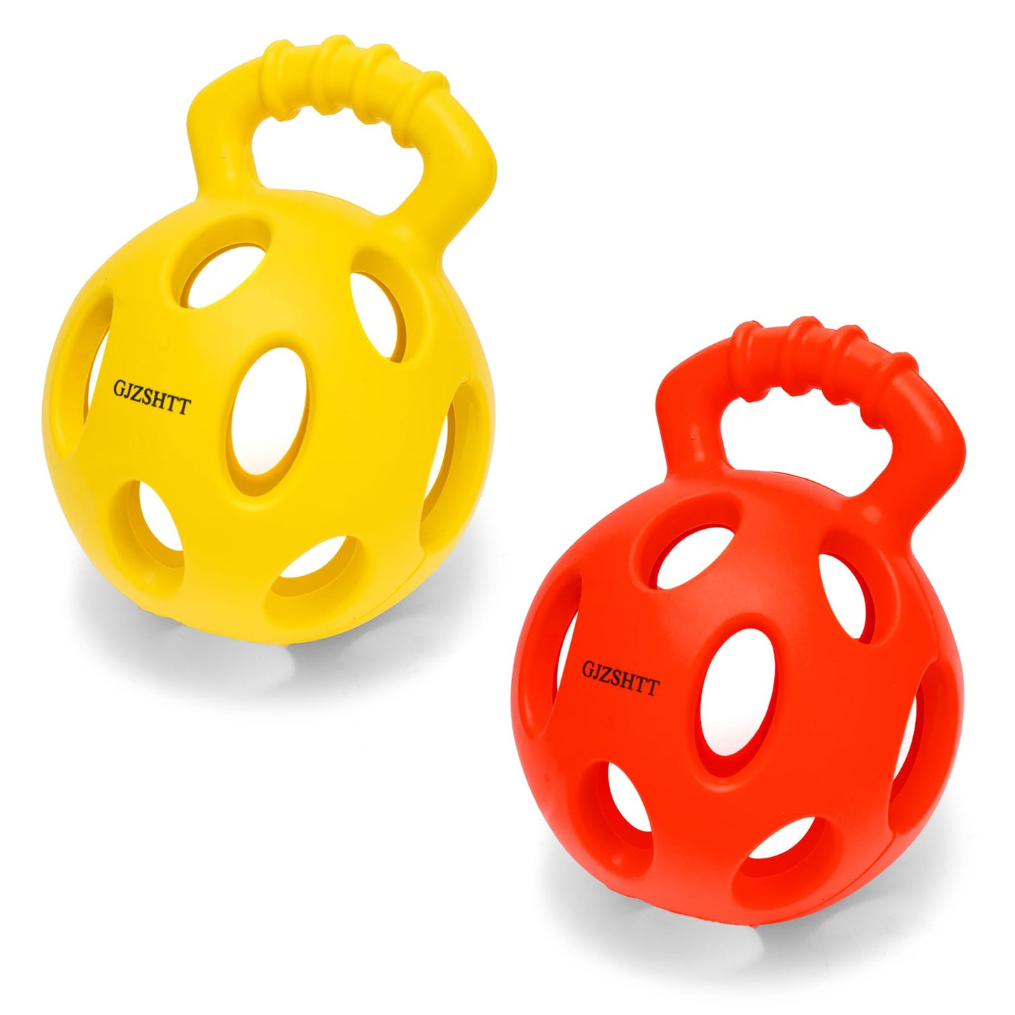 GJZSHTT Durable Dog Chew Ball Toys - Interactive Tug-n-Toss Rubber Ball with Handle for Tug of War and Fetch, Kettlebell-Inspired Design, Ideal for Small, Medium, and Large Dogs, 3.94"x5.2" (2-Pack)