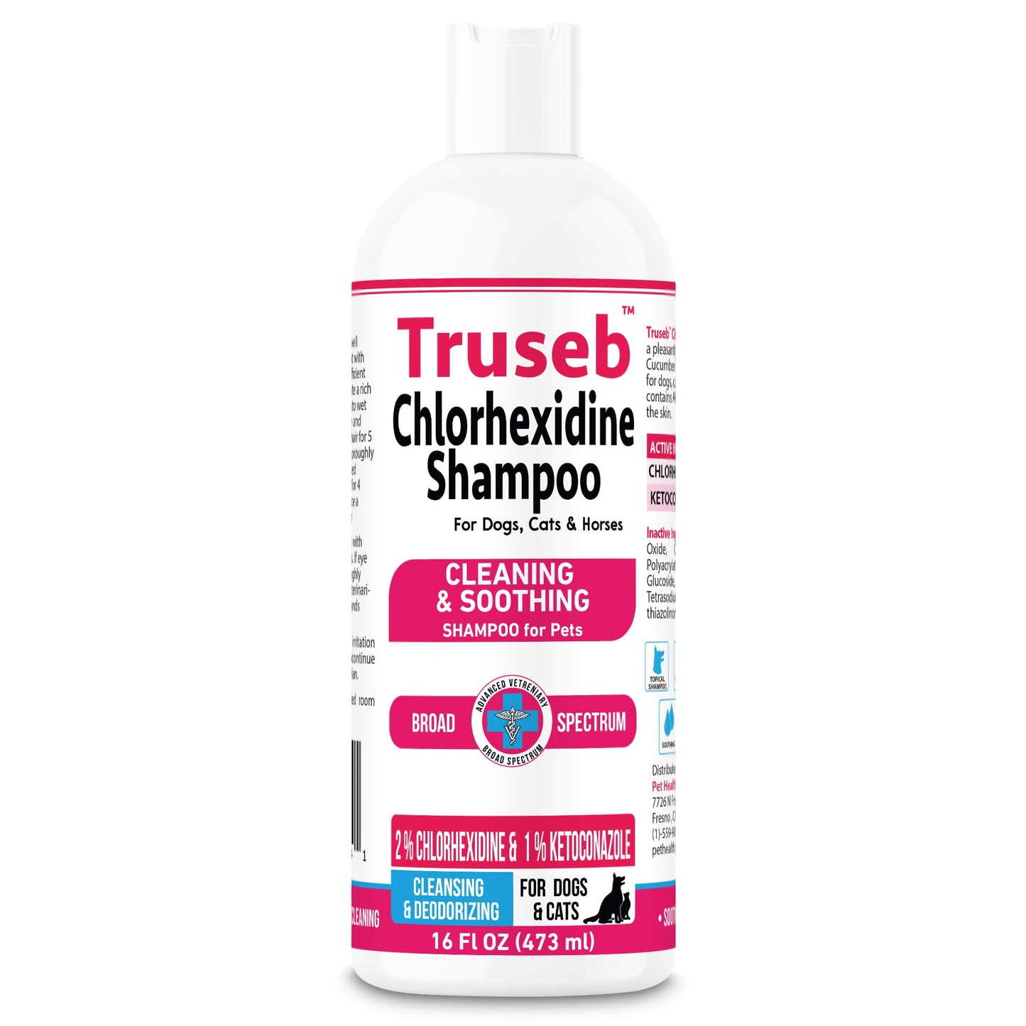 Truseb Topical Ketoconazole and Chlorhexidine Shampoo for Dogs, Cats, and Horses with Aloe - 16 oz (Ketoconazole & Chlorhexidine Shampoo, 16 oz)