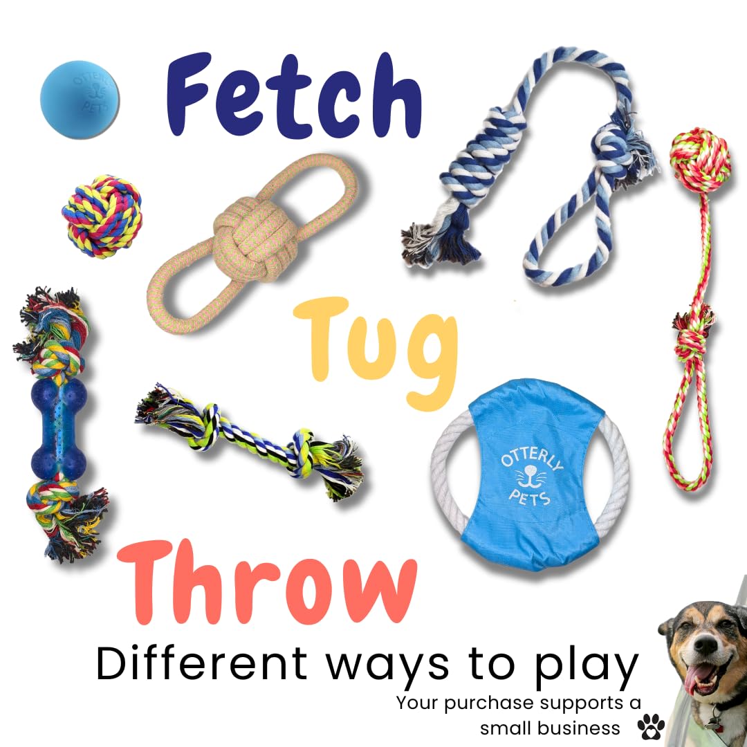 Otterly Pets Dog Toys (8-Pack) - Assorted Tough Ropes and a Single Near Indestructible Natural Rubber Ball for Small to Medium Dogs