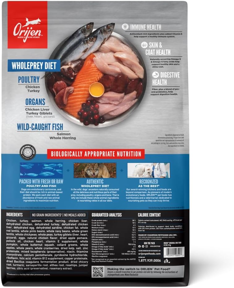 ORIJEN Grain Free High Protein Dry Dog Food Original Recipe 4.5lb Bag