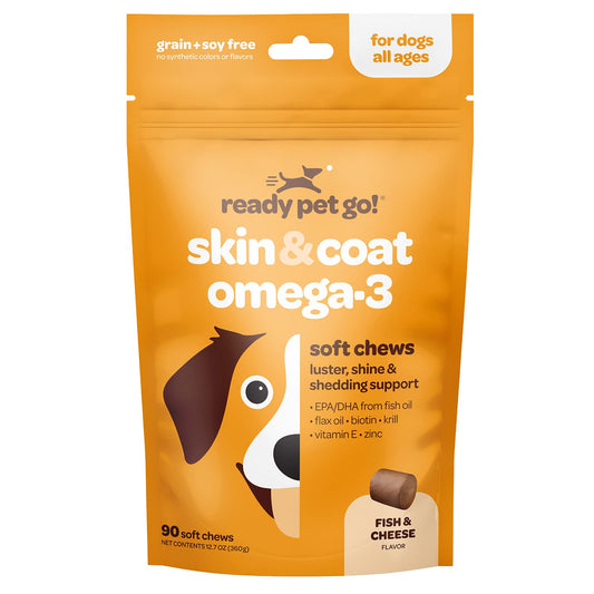 Ready Pet Go! Omega 3 + Calming Chews for Dogs | Helps with Dog Anxiety, Separation & Barking | Fish Oil for Dog Shedding, Skin Allergy, Itch Relief | 90 Chews Each