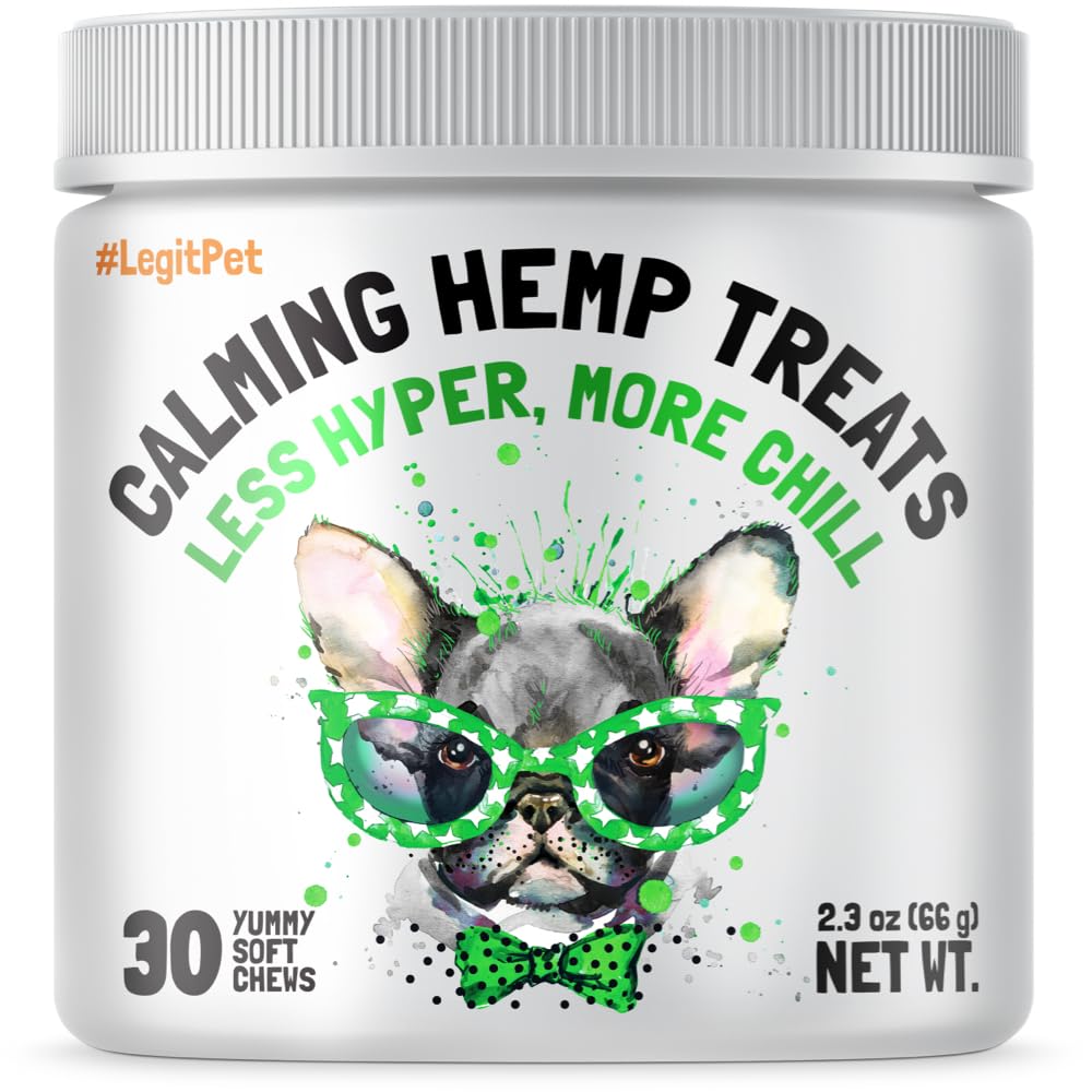 Calming Hemp Treats for Dogs Made in USA Organic Hemp Natural Separation Aid Helps with Barking, Chewing, Thunder, Fireworks, Aggressive Behavior Soothing Stress Relief Natural Relaxation 30 Chews