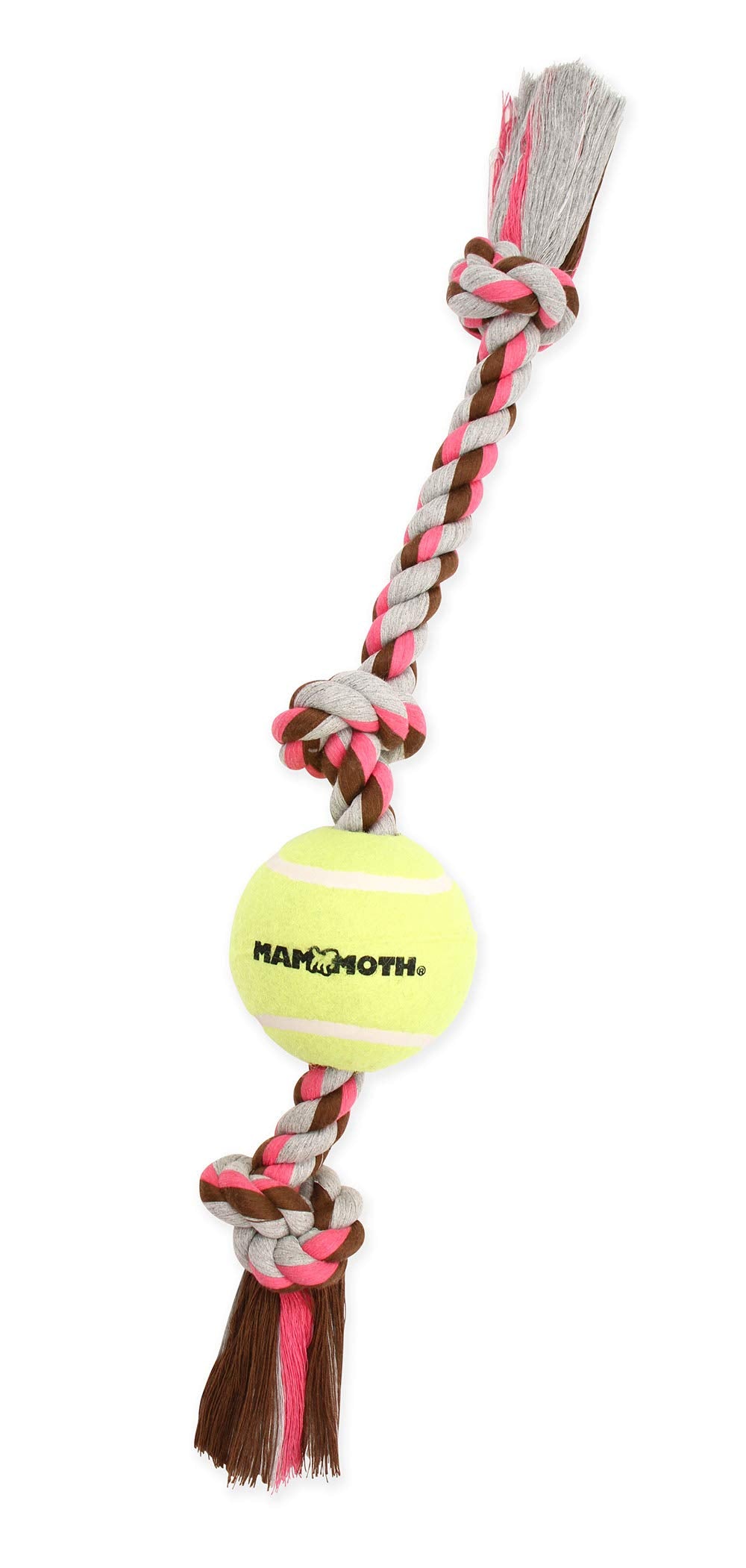 Mammoth Flossy Chews Color 3 Knot Tug w/Large Tennis Ball – Premium Cotton-Poly Tug Toy for Dogs – Interactive Dog Tug Toy – Rope Dog Toy with Tennis Ball for Large Dogs - 24”
