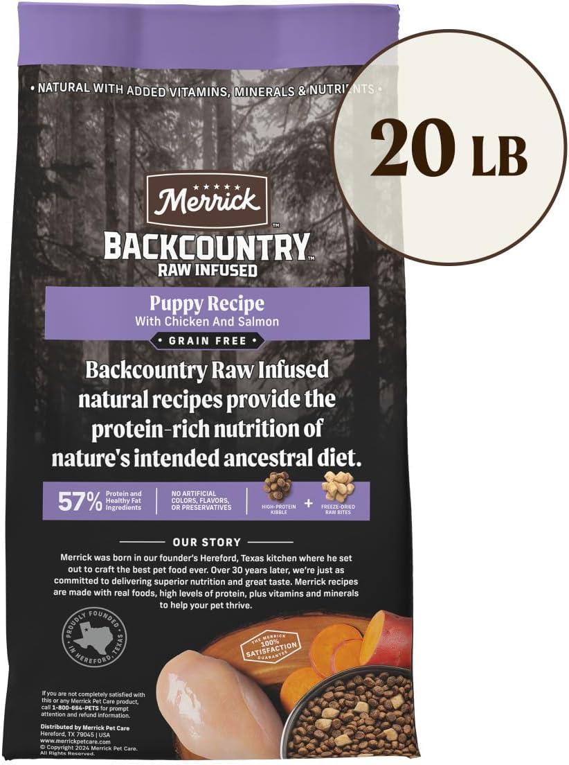 Merrick Backcountry Grain Free Dry Puppy Dog Food, Kibble with Freeze Dried Raw Pieces, Chicken Recipe - 20.0 lb. Bag
