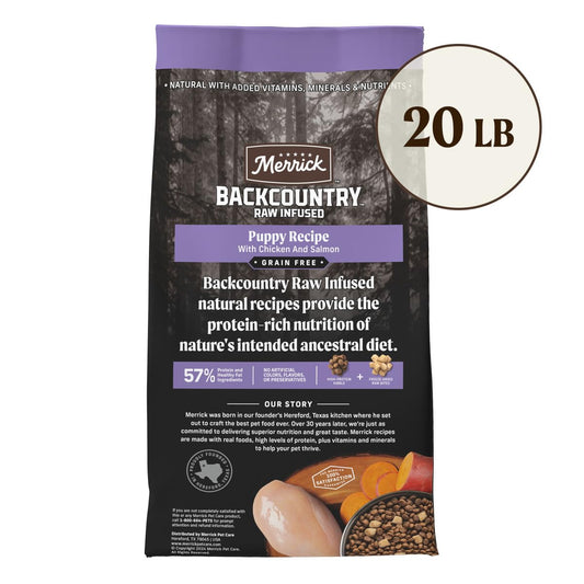 Merrick Backcountry Grain Free Dry Puppy Dog Food, Kibble with Freeze Dried Raw Pieces, Chicken Recipe - 20.0 lb. Bag