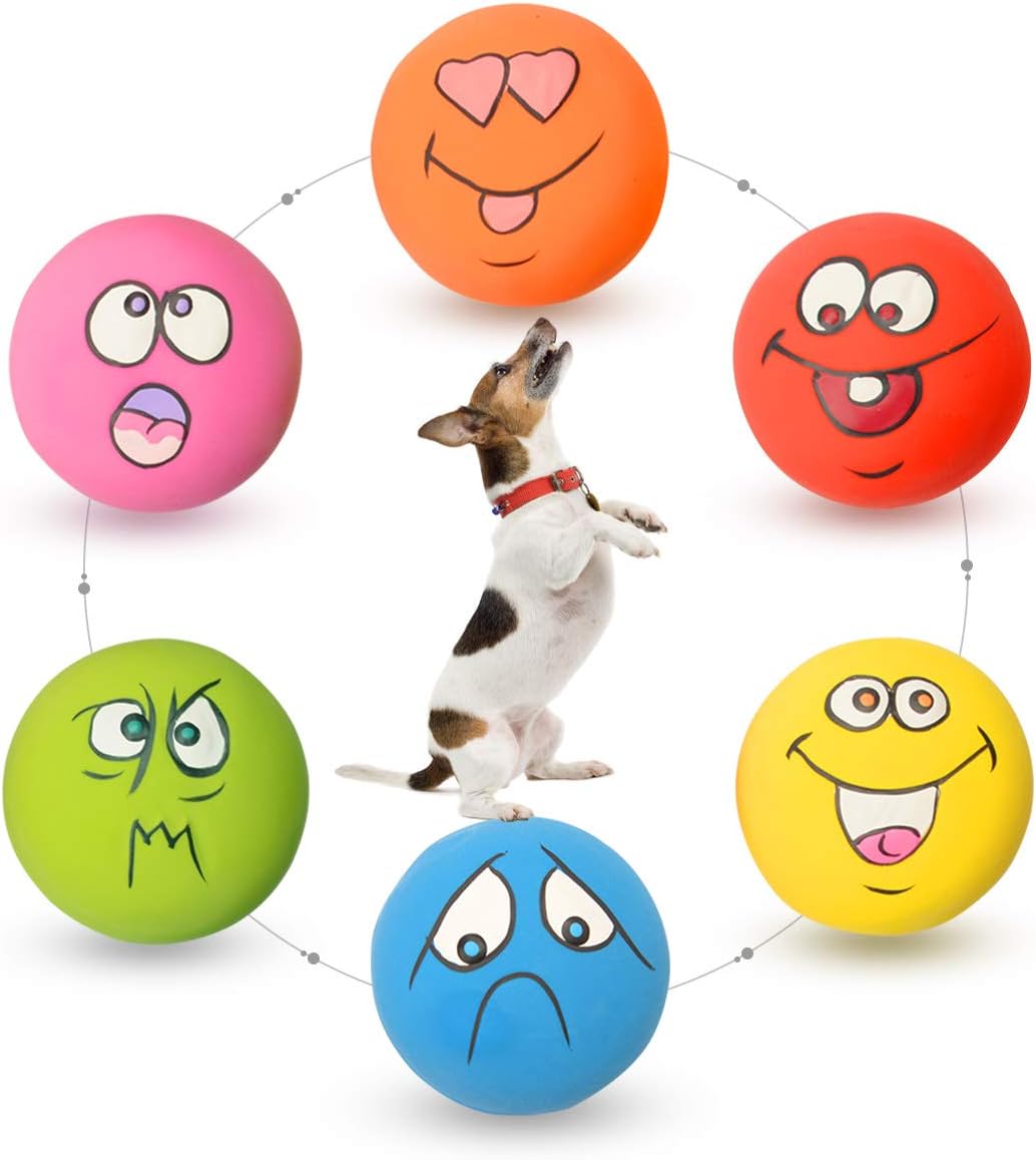 HOLYSTEED Latex Dog Squeaky Toys Rubber Soft Dog Toys Chewing Squeaky Toy Fetch Play Balls Toy for Puppy Small Pets 6pcs for Mini, Small Breeds, 2.28"*2.28"*1.30"