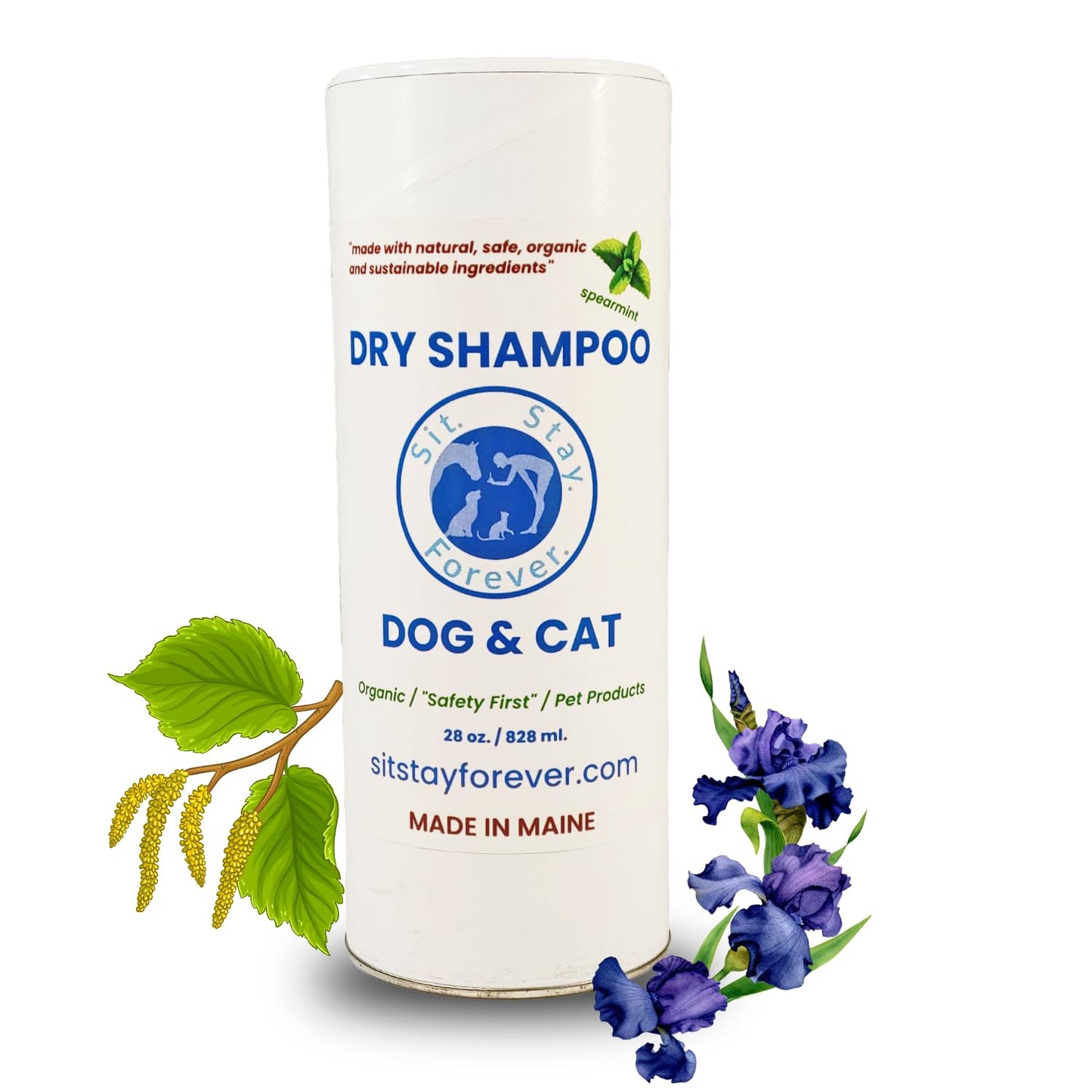 Sit. Stay. Forever. Dry Shampoo for Dogs & Cats – Organic Dry Bath Powder, Talco para Perros, Hypoallergenic, Odor Control for Smelly Dogs, No-Rinse, Anti-Itch, Safe & Natural, Made in The USA, 28 oz