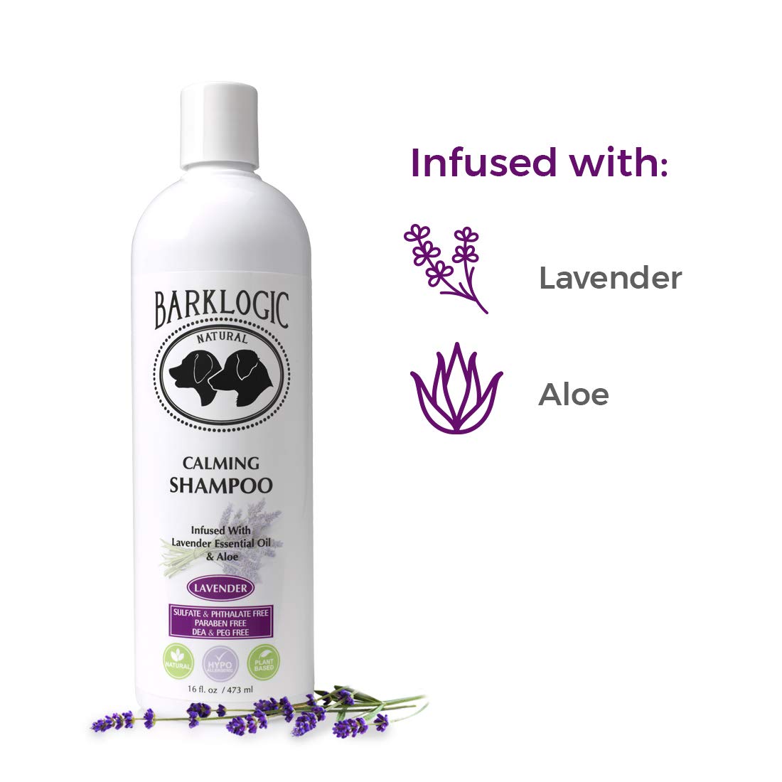 BarkLogic Calming Shampoo, Lavender, 16 fl oz | No Parabens, No Phthalates, No Sulfates, No DEA & PEG, Plant-Based