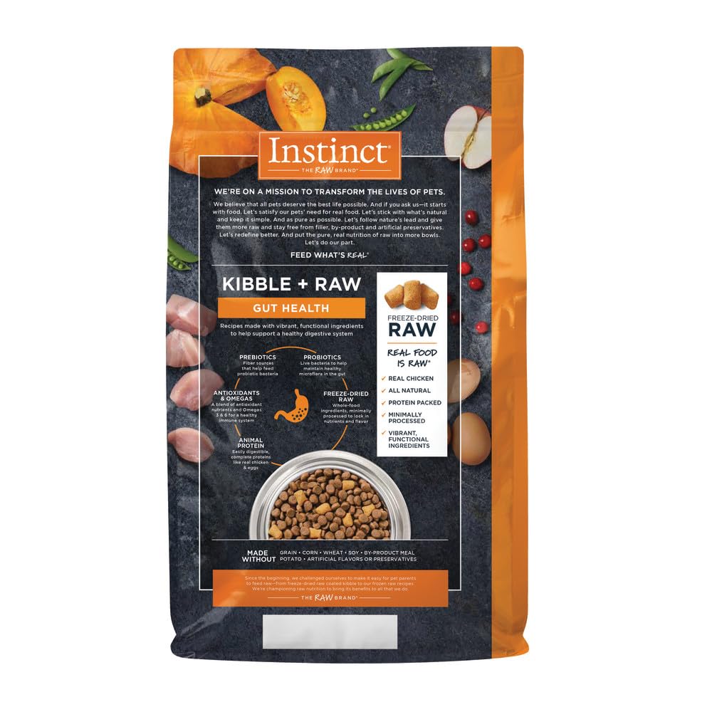Instinct Raw Boost Gut Health, Natural Dry Dog Food with Freeze Dried Pieces, Grain Free Recipe - Real Chicken, 18 lb. Bag