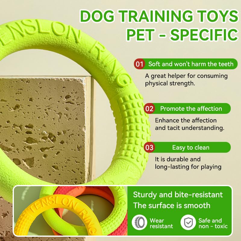 4 Pack Dog Chew Toy Training Ring Interactive Toy for Aggressive Chewers Pet Flying Disc Floating Ring Dog Fetch Toys for Large Medium Puppy Outdoor Play, Training and Teeth Cleaning