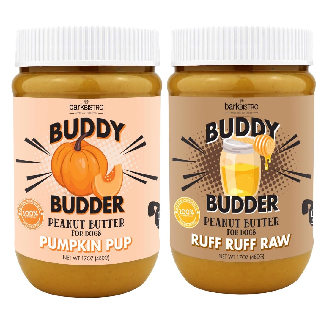 Ruff Ruff Raw + Pumpkin Pup Buddy BUDDER, Natural Peanut Butter for Dogs, Made in USA (Set of 2/ 17oz Jars)