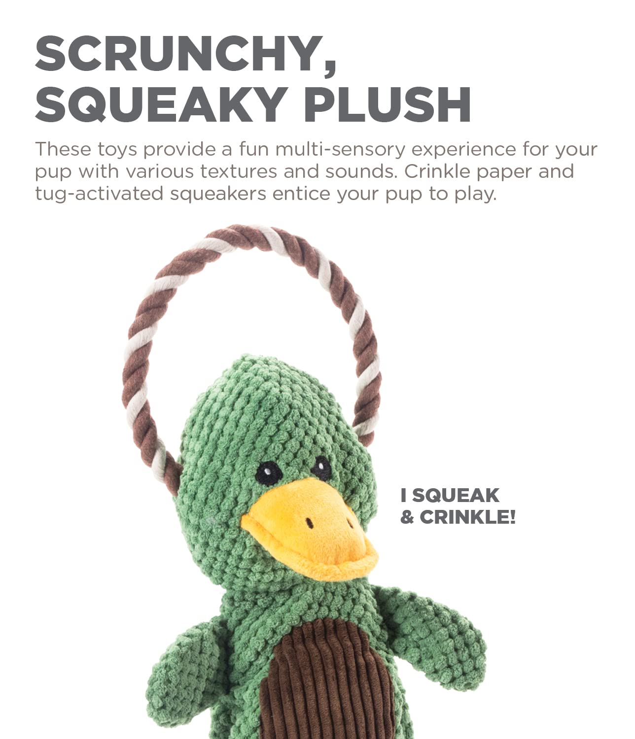 Outward Hound Scrunch Bunch Duck Interactive Plush Squeaky Dog Tug Toy