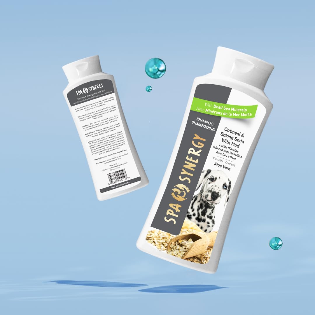 Spa Synergy Pet Dog Shampoo Mud and Natural Dead Sea Mineral Rich, Aloe Vera & Vitamin-E, Soothing Dry & Itchy Skin, Soften & Shiny Coat, Moisturizing - Oatmeal & Baking Soda - (1) Bottle 16.5 FL OZ