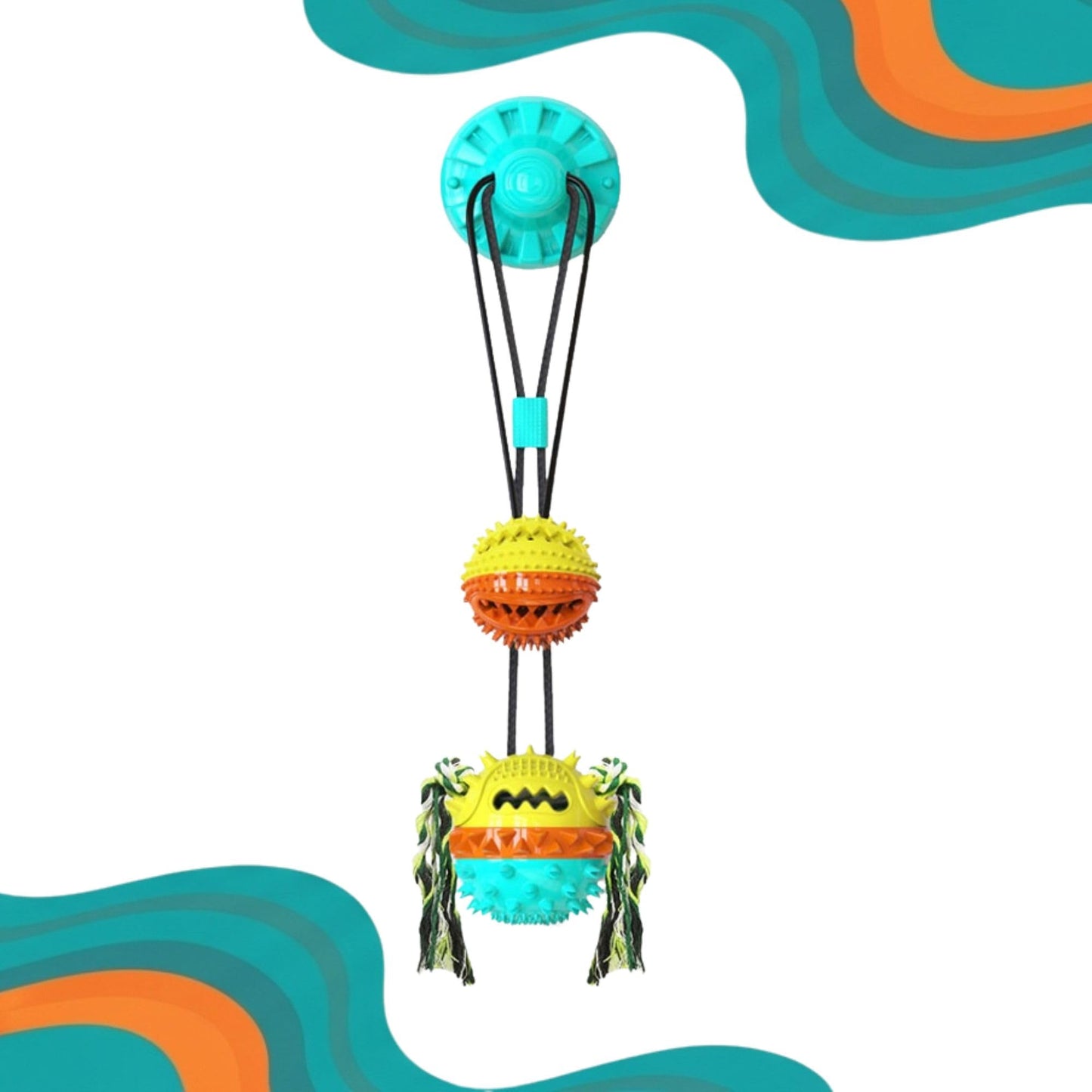 Dog Chew Toy for Aggressive Chewers – Dual Ball Suction Cup Rope Toy, Durable Food Dispensing Puzzle for Boredom Relief, Puppy Training & Teething Toy for Dental Health
