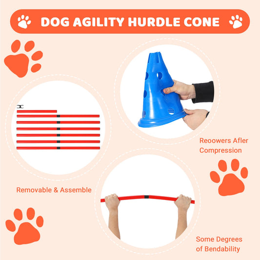 MegaChoice Speed Agile Hurdle Cone Set, 6 PCS Training Kit with 12 Cones & 6 Agile Rods Combo, Dog Agile Equipment with Carry Bag