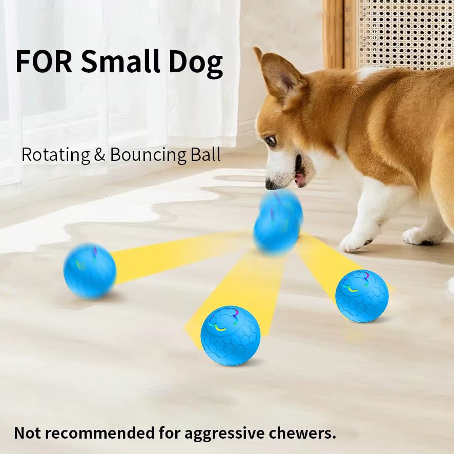 Smart Interactive Dog Toys Ball, Auto Bouncing Rotating Ball, Moving Pet Toys for Small Dogs Under 20 lbs - 2.2 Inch Puppy Toy for Indoor/Outdoor Play, USB Rechargeable, Fun Gift for Boredom, Blue