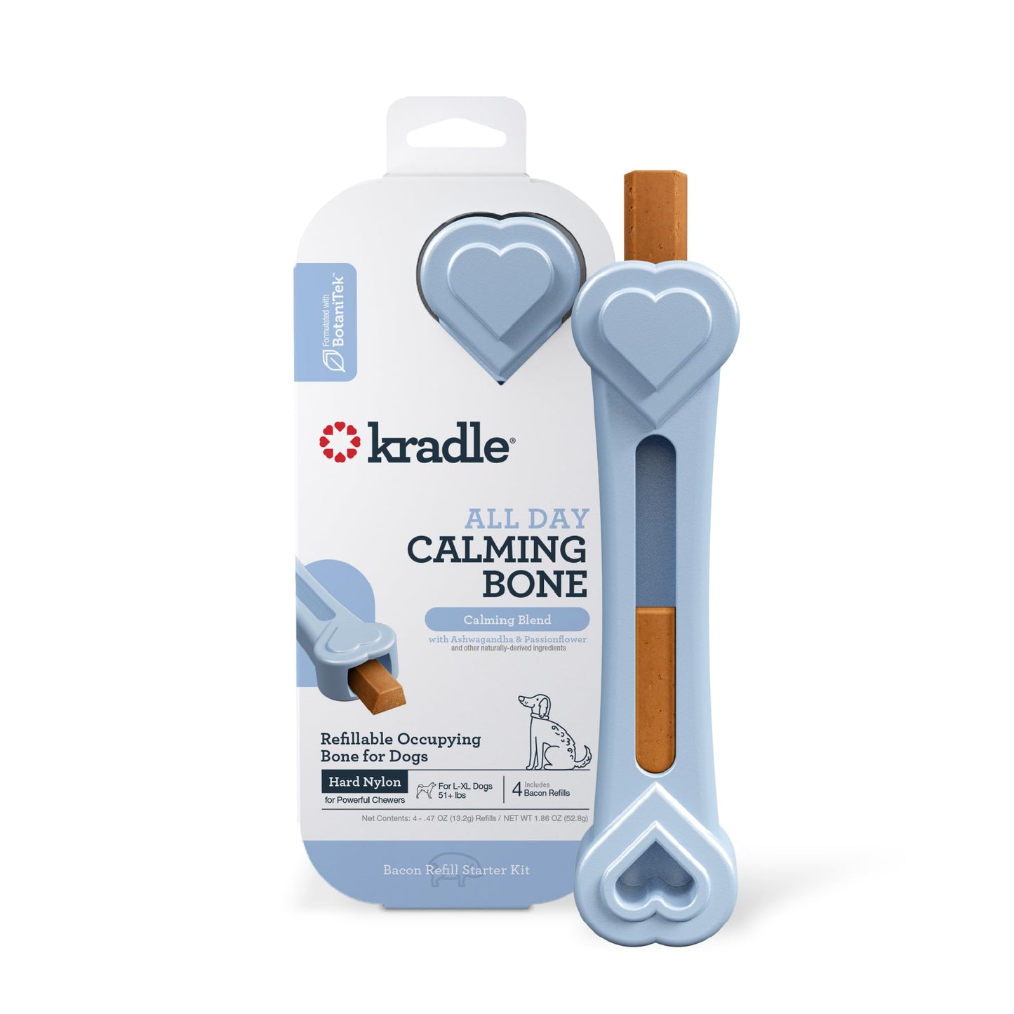 Kradle Calming Dog Bone - Refillable Chew Toy - Ashwagandha GABA - Supports Relaxation - 8" Nylon Bone
