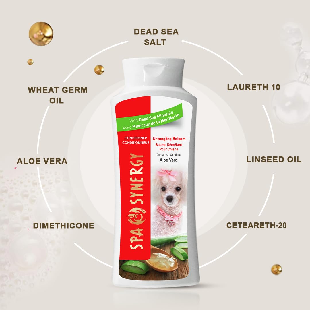 Spa Synergy Pet Dog Conditioner Natural Dead Sea Mineral Rich, Aloe Vera, Moisturizing, Extra Softening, Increase Hydration, Conditions & Detangles - Untangling Balsam - (1) Bottle 16.5 FL OZ