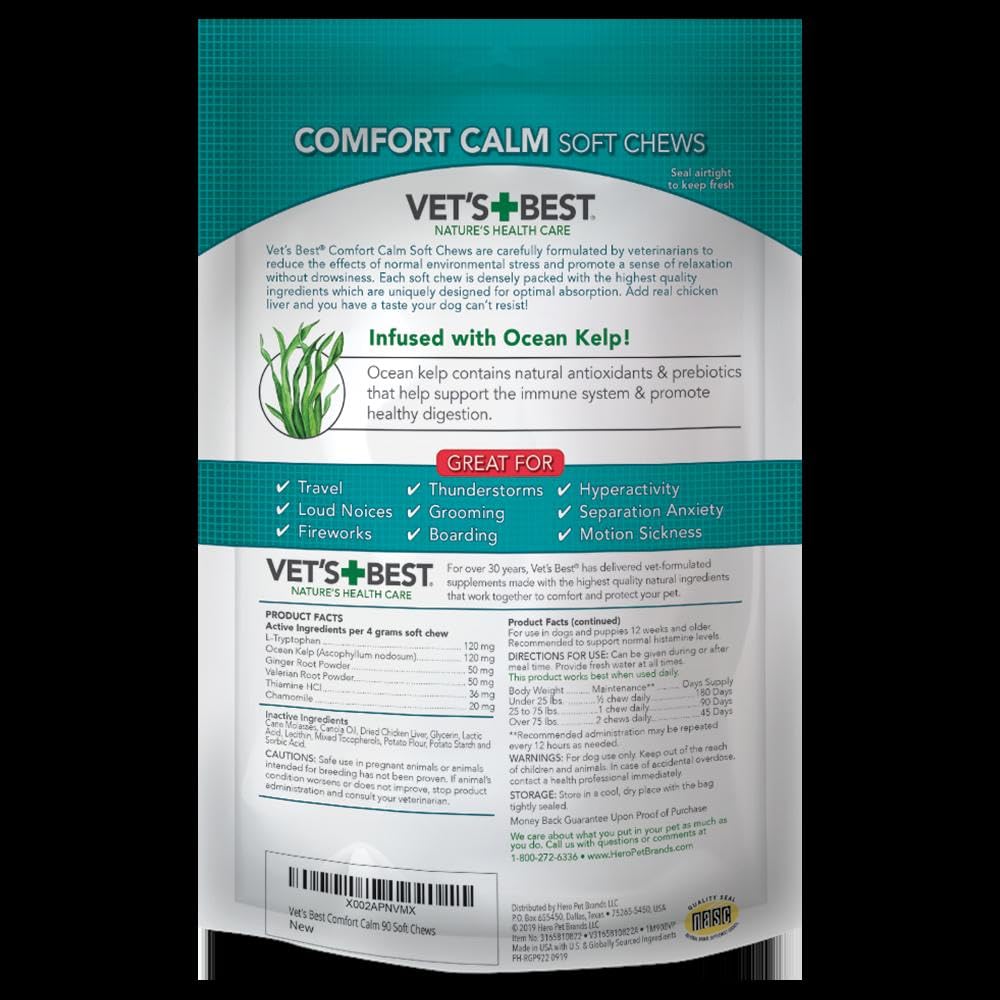 Vet's Best Comfort Calm Calming Soft Chews Dog Supplements - Dog Calming Aid Supports Dog's Balanced Behavior - Promotes Relaxation - 90 Day Supply