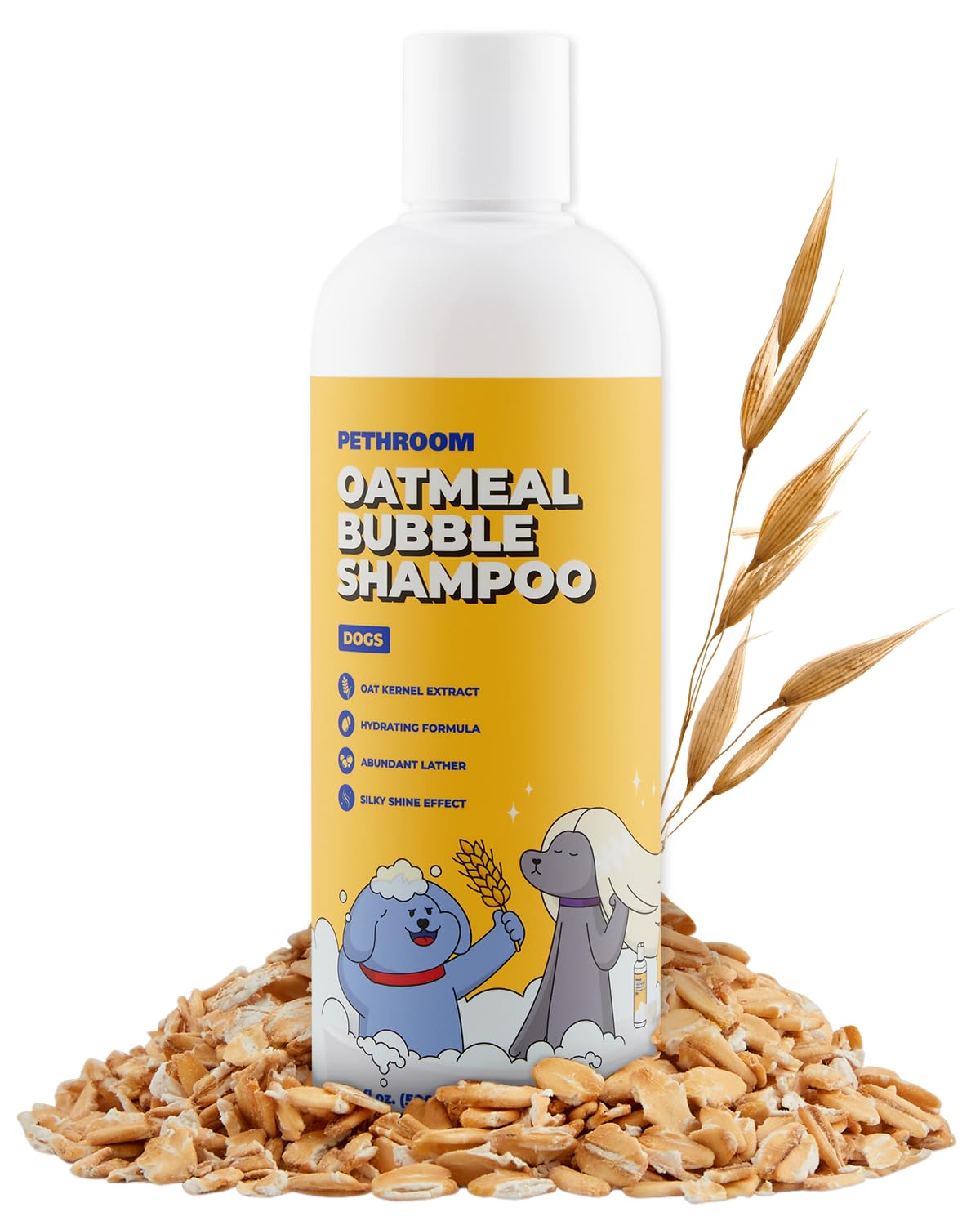 [PETHROOM] Premium Oatmeal Dog Shampoo for Itchy Sensitive Skin Relief – 500ml | Hypoallergenic Dog Shampoo with Oat, Hemp, Lavender & Milk Protein, Dry Skin Treatment, and Allergy Relief (Oatmeal)