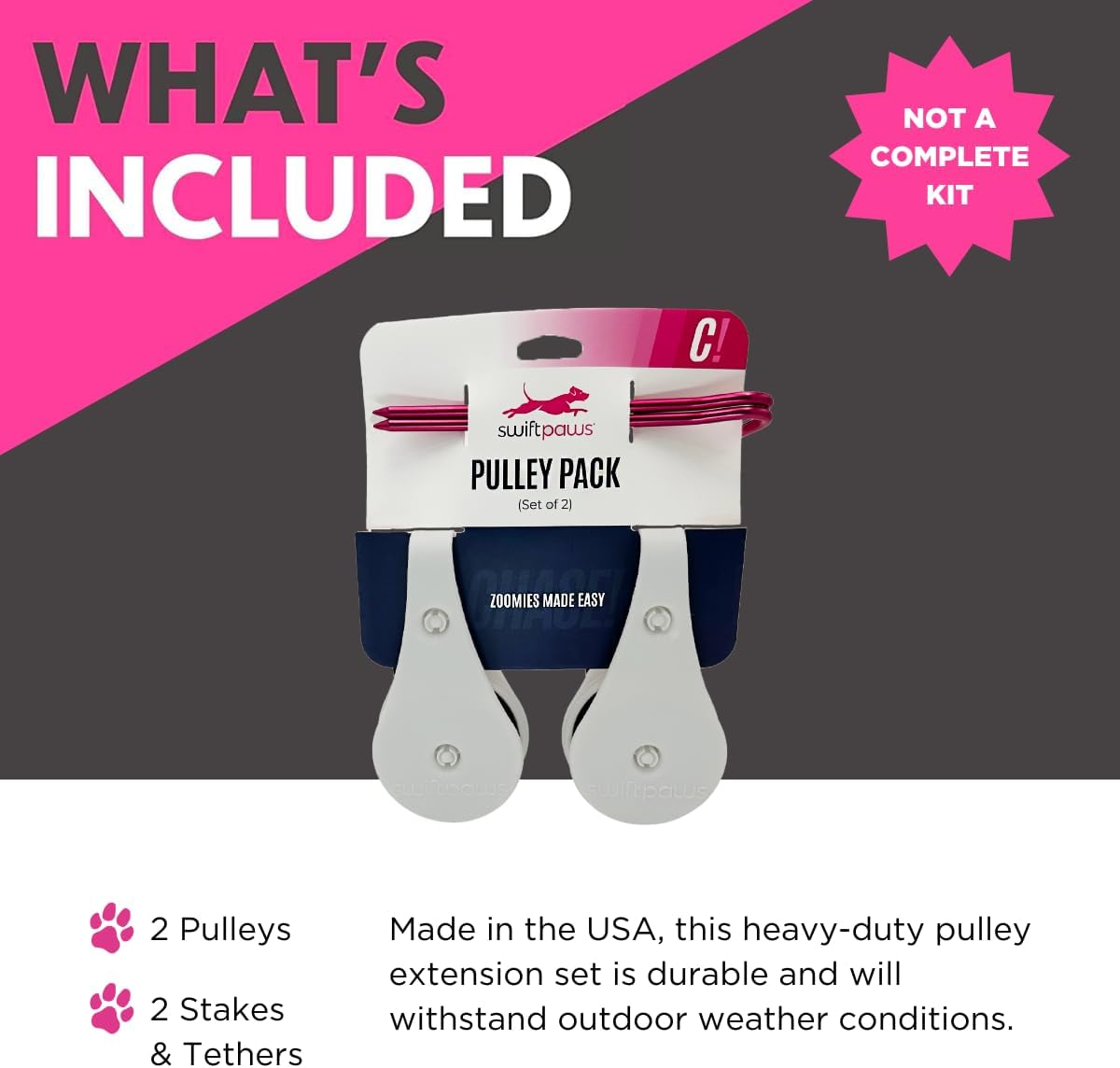 Swift Paws - Field Pulley Set - Expansion Accessory for Home Lure Course Kits Only - Add-On for Interactive Dog Chase Toy - Easy Line Installation - Expansion Pack of 2