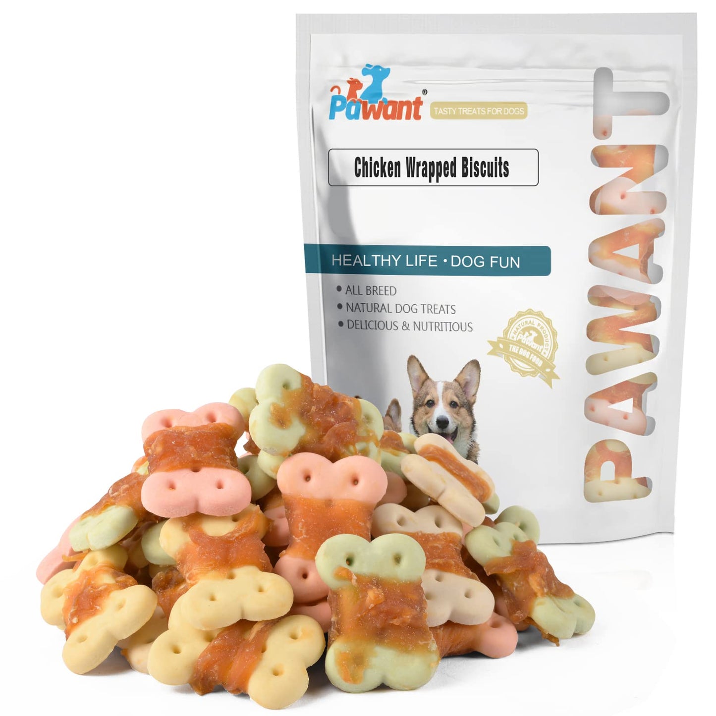 Pawant Dog Treats Biscuits Wrapped in Chicken Chews for Small Dog no Rawhide 0.5lb/227g