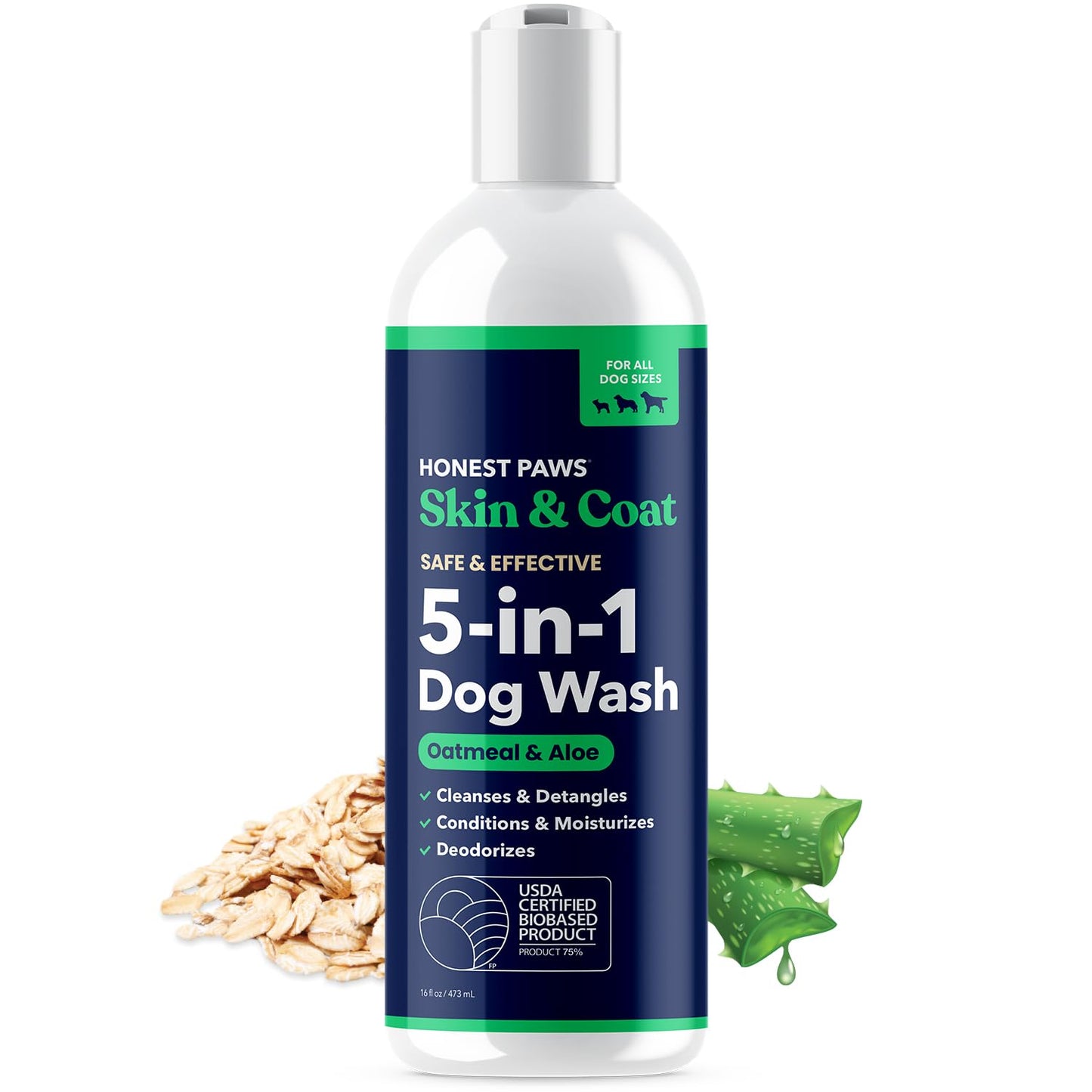 Honest Paws Dog Shampoo and Conditioner - Premium Dog Wash for Allergies and Dry, Itchy, Moisturizing for Sensitive Skin - Sulfate Free, Plant Based, All Natural - Oatmeal & Aloe -16 Fl Oz