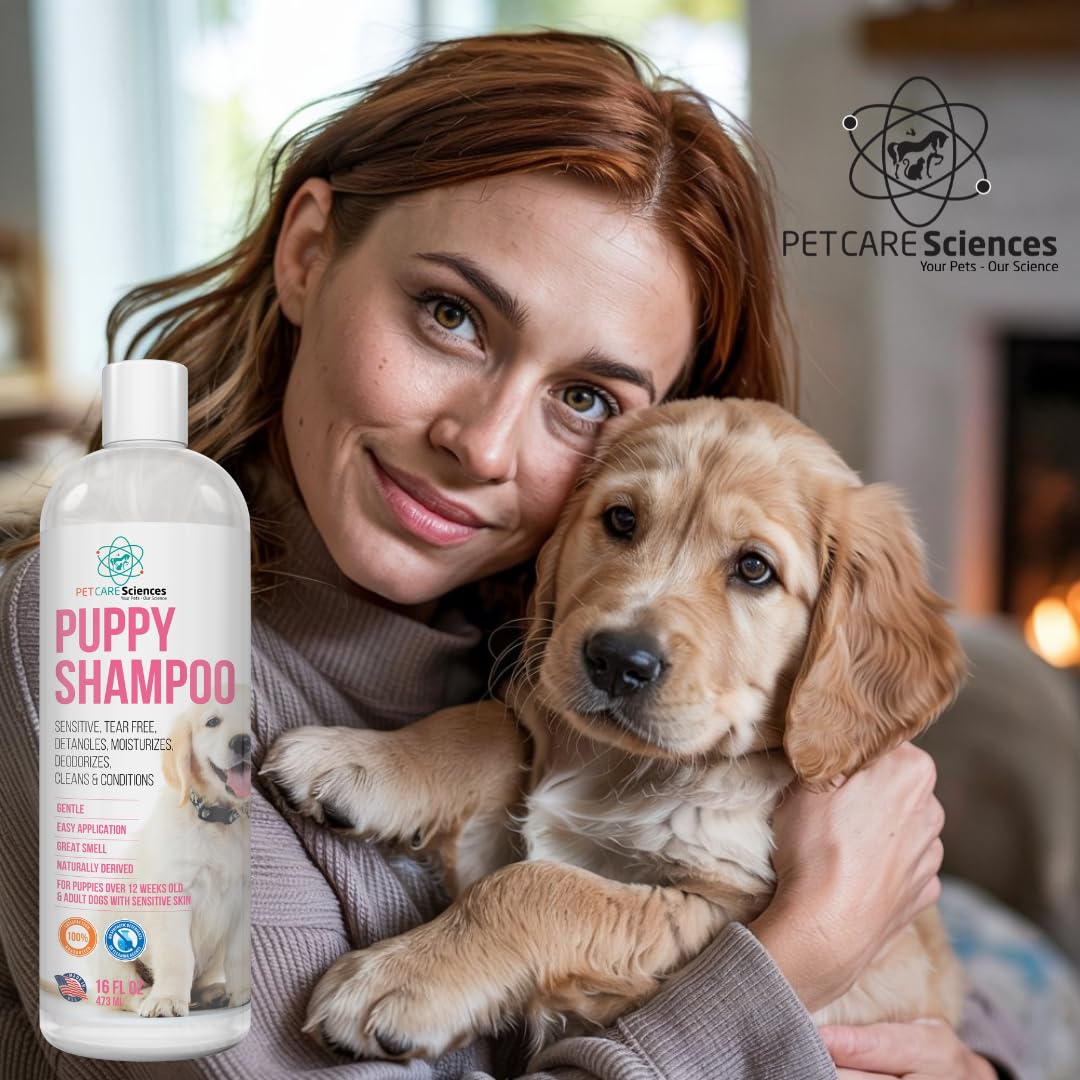 PET CARE Sciences 8 fl oz Tearless Puppy Shampoo and Conditioner - Anti Itch Dog Shampoo Sensitive Skin - Coconut Oil Oatmeal Pet Shampoo for Puppies