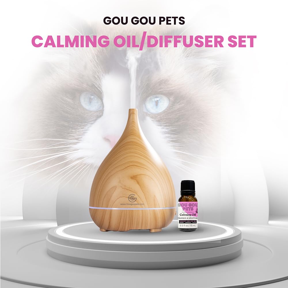 Gou Gou Pets Holistic Natural Derived Calming Pet Essential Oil Blend & Diffuser Set for Anxiety: Relax Your Pet with Natural and Clean Ingredients While Providing Stress Relief - Made in USA – 15mL