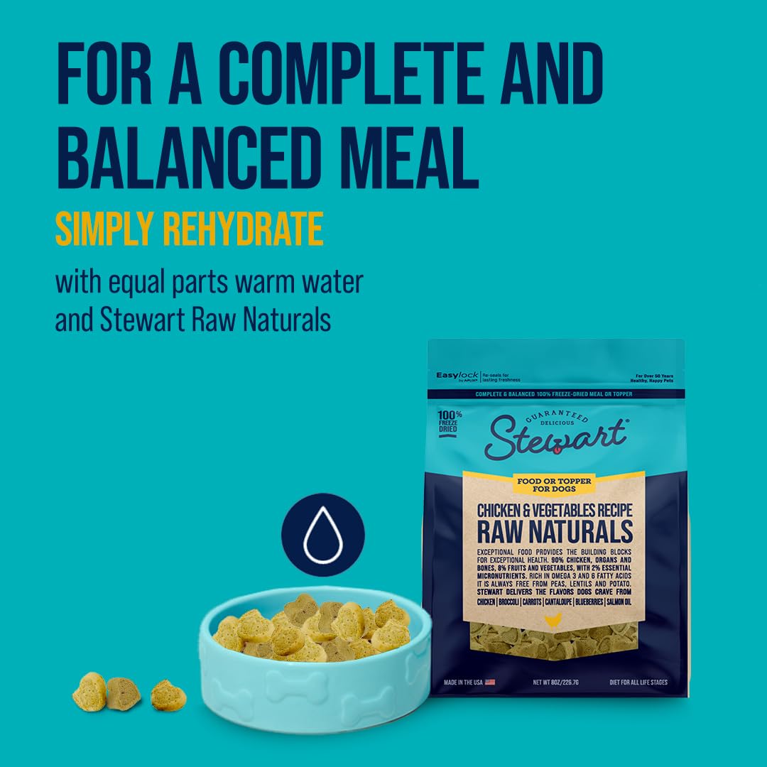 Stewart Raw Naturals Freeze Dried Raw Dog Food or Meal Topper, Chicken & Vegetables Recipe, 8 Ounce Bag, Complete and Balanced Nutrition
