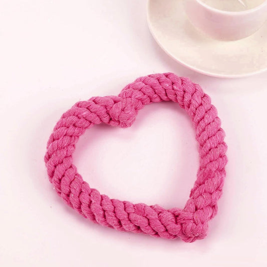 Pink Cute Dog/Cat Chew Toys, Dog Toys for Chewers, Heavy Duty Dental Dog Rope Toy, Creative Love Heart Shaped Interactive Rope Dog Toys, Cotton Puppy Teething Chew Tug Toy for Pet Supplies Dogs