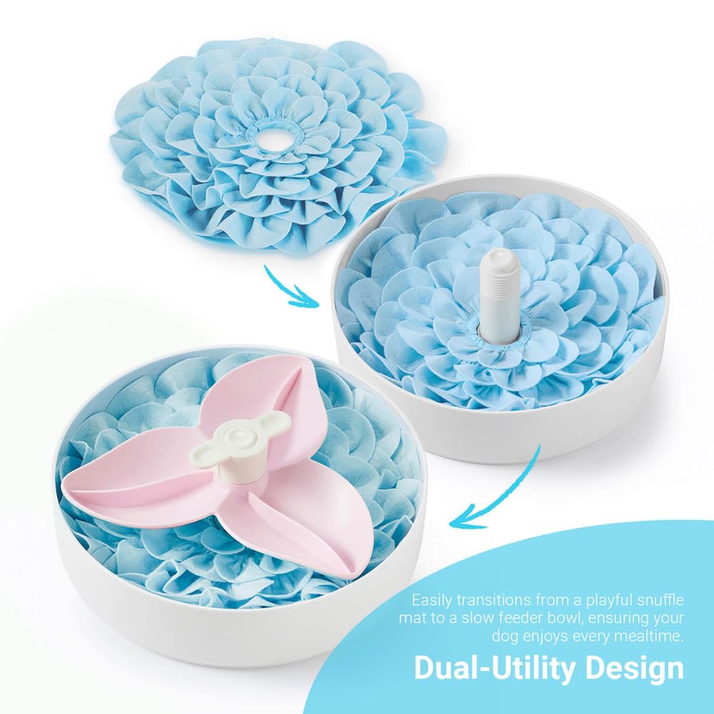 PetDreamHouse SPIN Blossom Soft Fabric Snuffle Mat for Dogs - Interactive Foraging & Slow Feeding Accessory, Mental Enrichment & Digestive Health, Durable Washable Felt, Safe Non-Slip, Pack of 2, Blue