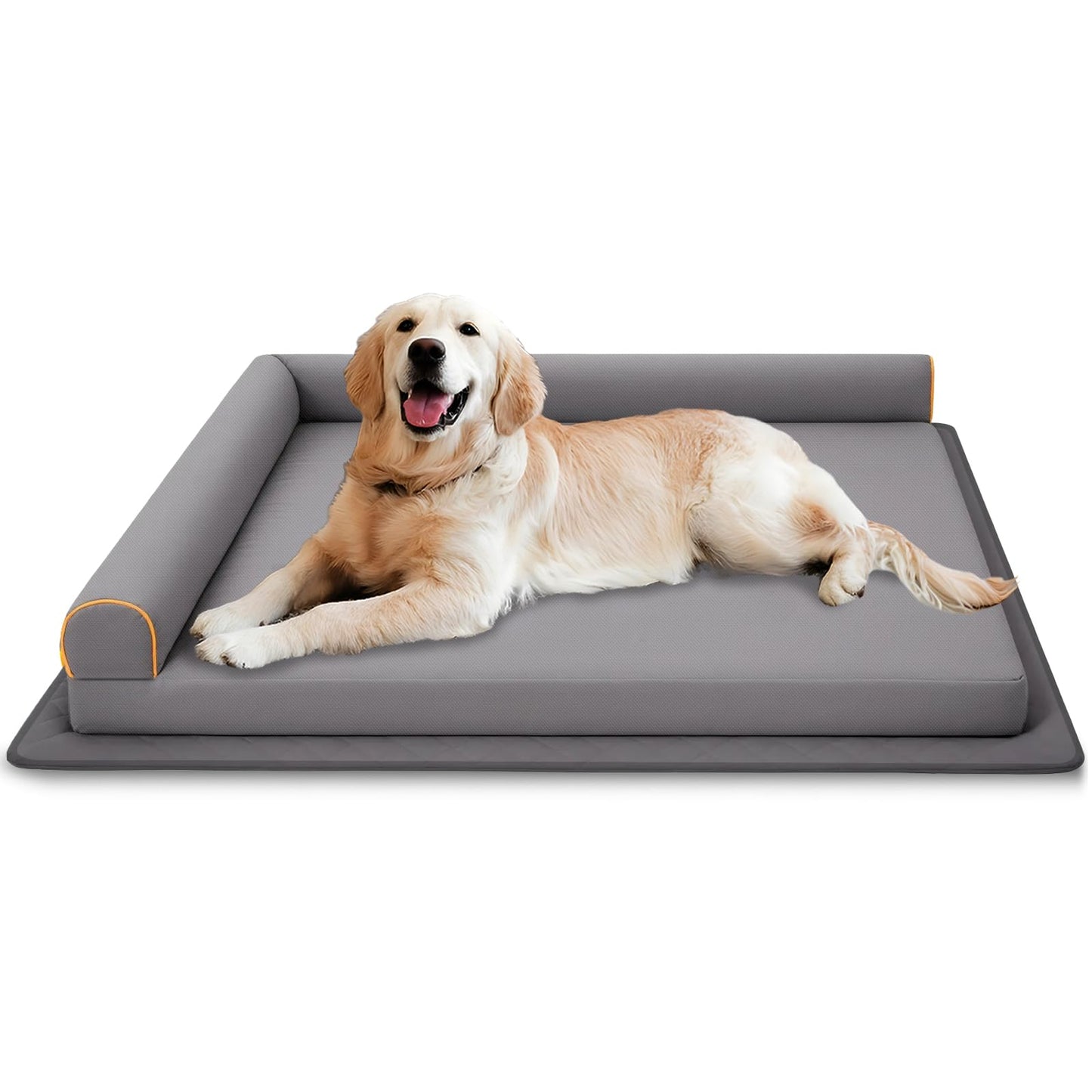 XL Dog Bed Orthopedic Memory Foam Pet Bed Waterproof with Anti-Slip Mat Washable Big Dog Couch Indestructible (Grey)