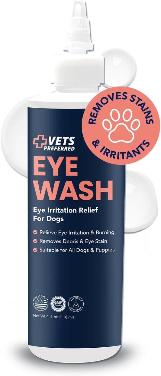 Vets Preferred Eye Cleaner for Dogs - Dog Eye Wash Drops for Infection & Tear Stain Remover - Improves Allergy Symptoms, Infections & Runny Eyes - Dog Eye Drops Rinse for Every Dog - 4 Oz