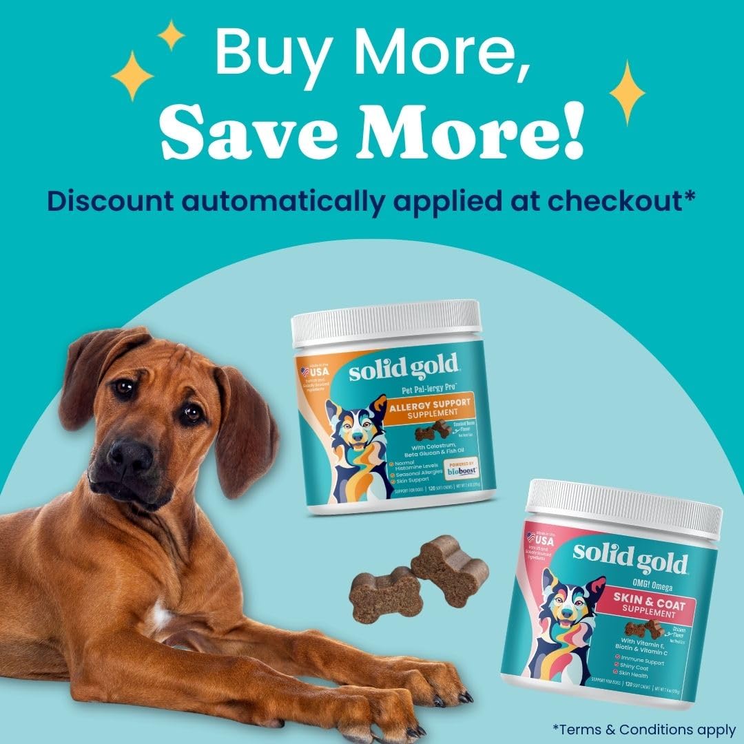 Solid Gold Omega 3 Fish Oil for Dogs Soft Chews - Chicken Flavored Omega 3 for Dog Skin & Coat Health - Vitamin C, E & Biotin Chews for Dry Skin, Immune Support & Itch Relief for Dogs - All Ages 120ct