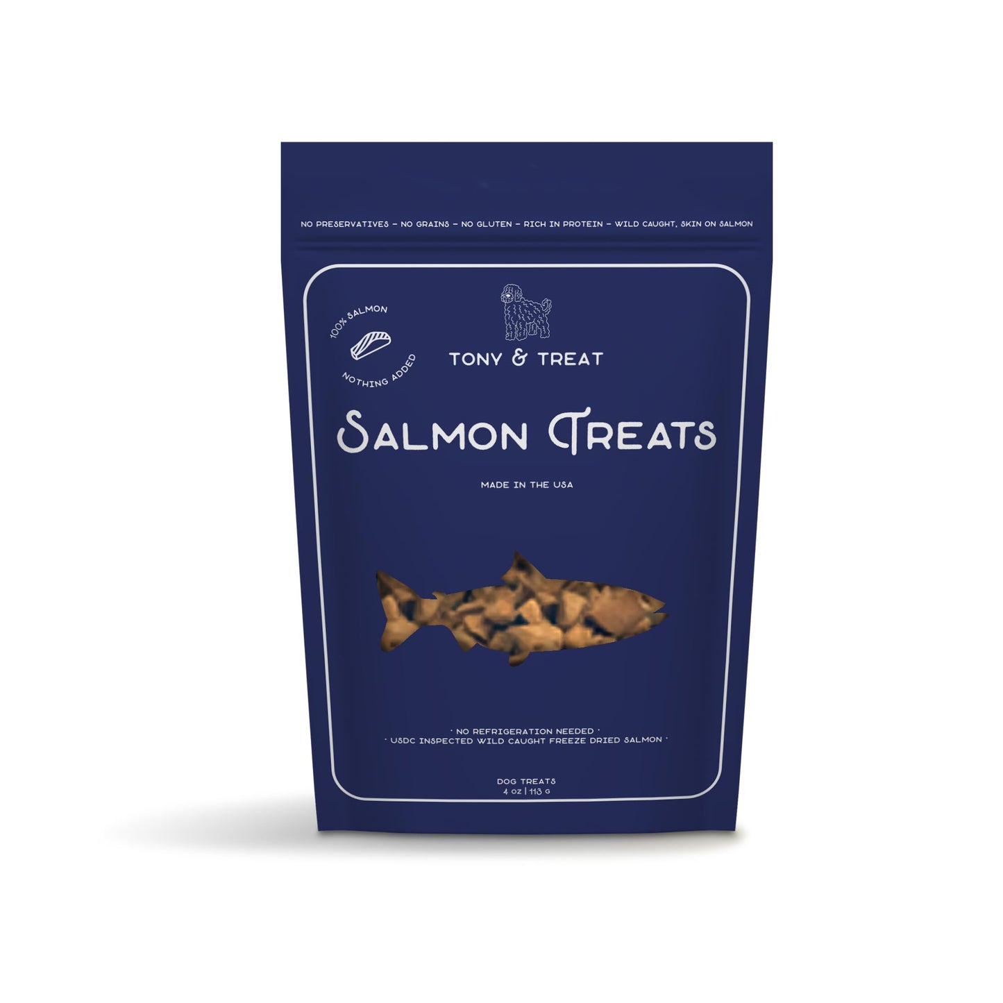 Freeze-Dried Salmon Dog Treats, Single-Ingredient, Wild-Caught Skin On Salmon, High-Protein, Grain & Gluten Free, Healthy Snack for Dogs, Made in USA, Great for Skin & Coat