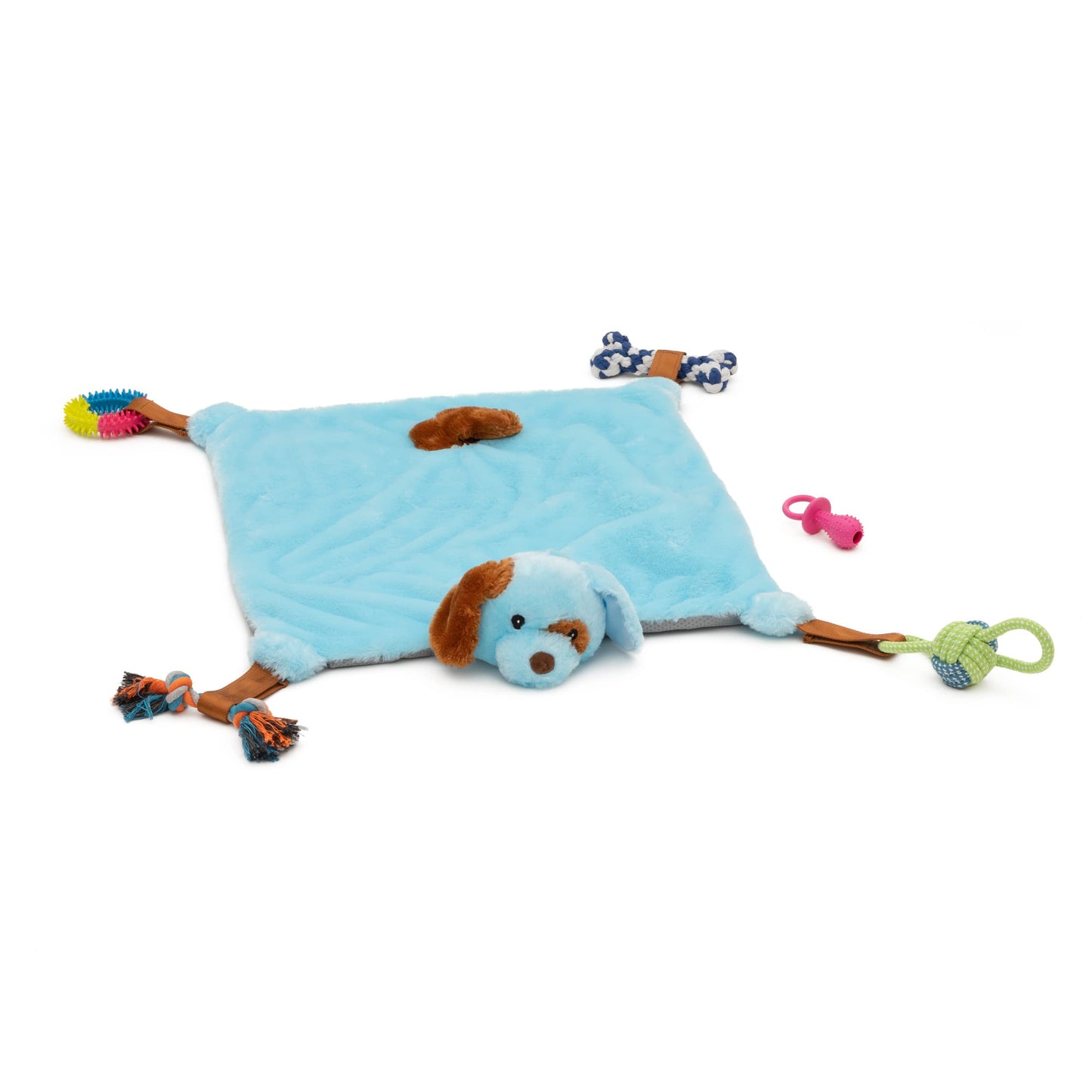 EZDOM Puppy Play Mat with Toys for Small Breeds - Blue, 23”x20” - Multi-Functional Interactive Toy and Sleeping Pad with Detachable Dog Toys for Small Dogs to Keep Busy, Puppy Gifts for New Owner