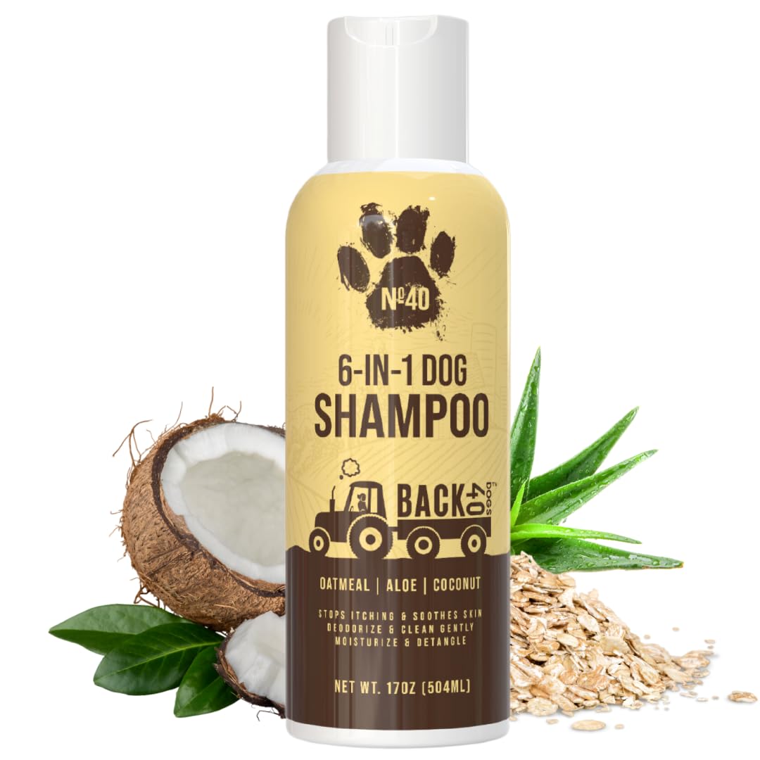 Back 40 Dogs Natural Pet Shampoo - No. 40 Premium 6 in 1 Oatmeal Shampoo for Dogs - Moisturize, Deodorize & Soothe Sensitive Skin - Coconut, Aloe & Almond Oil Dog Wash & Pet Care